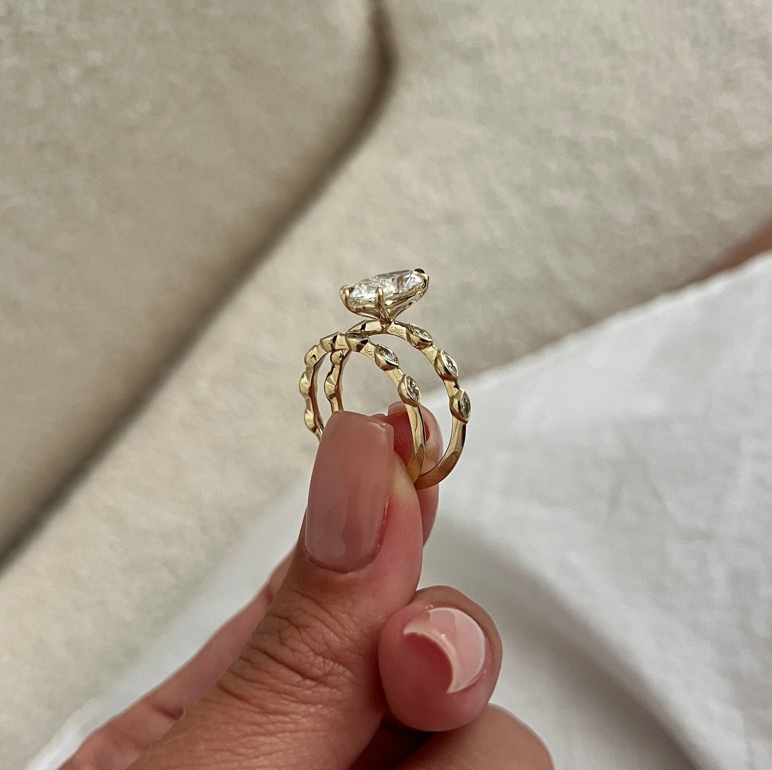 1.0 CT Pear Bezel Solitaire Lab Grown Diamond Bridal Set