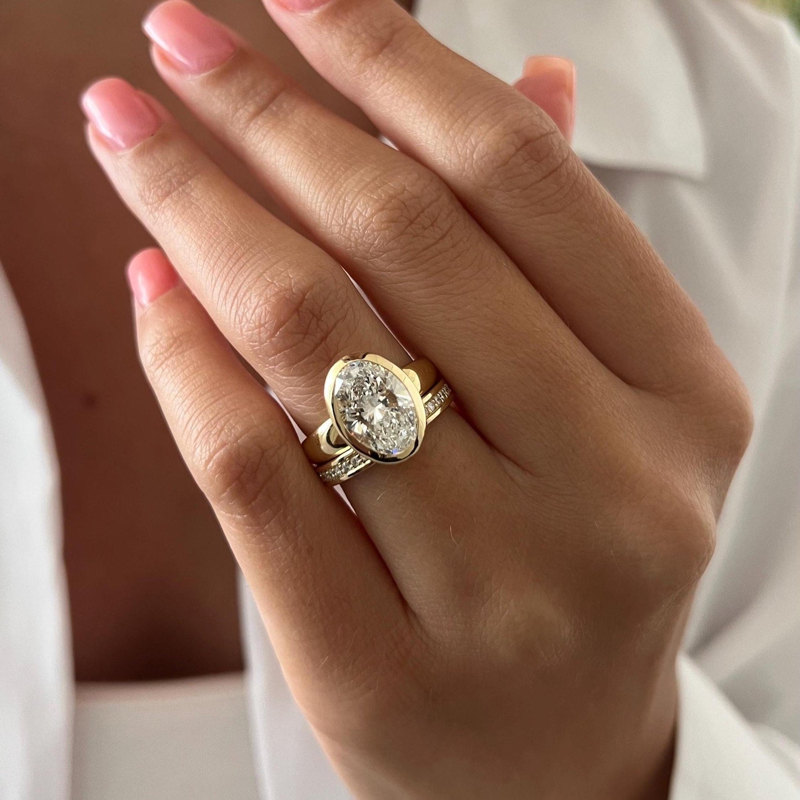1.0 CT Pear Bezel Solitaire Lab Grown Diamond Bridal Set