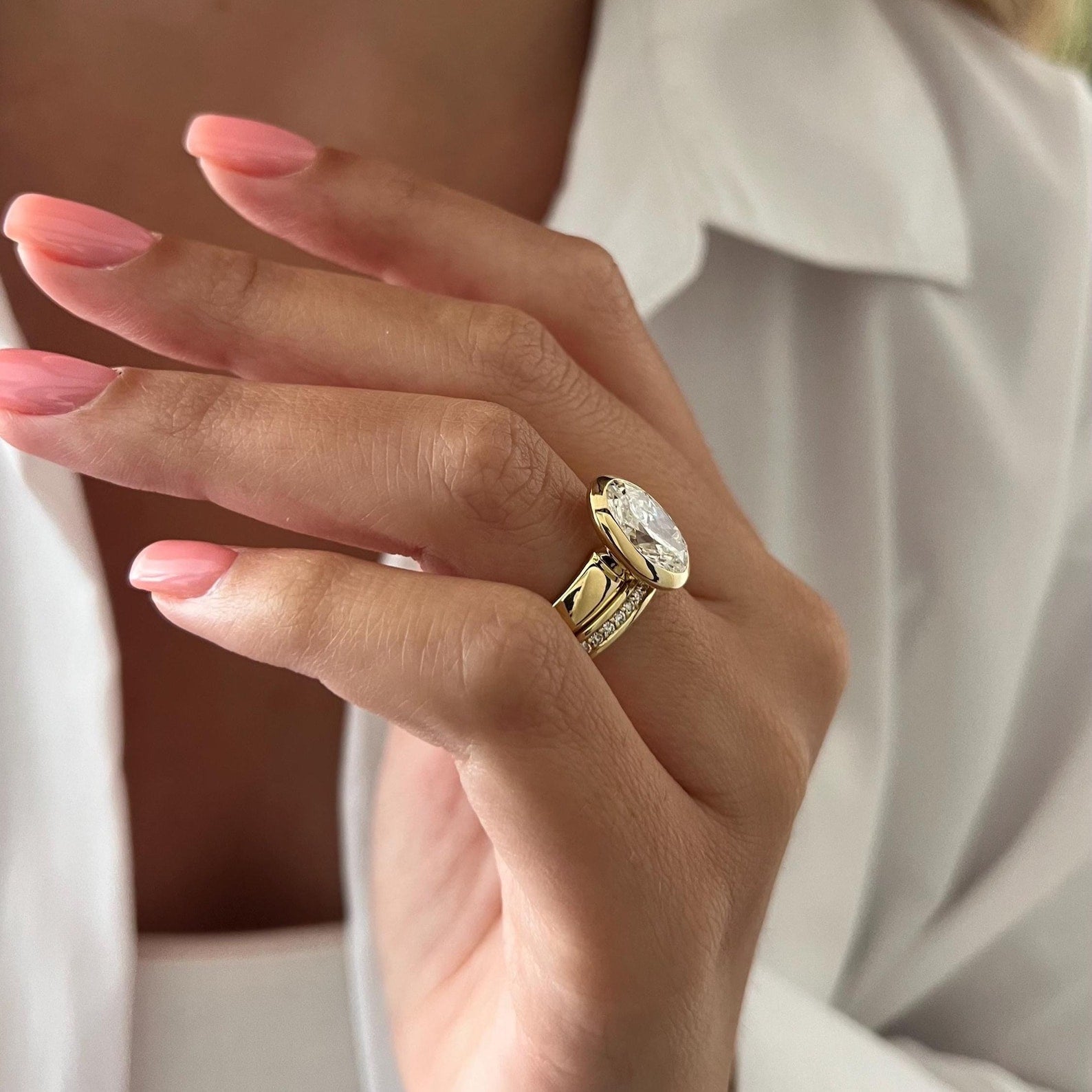 1.0 CT Pear Bezel Solitaire Lab Grown Diamond Bridal Set