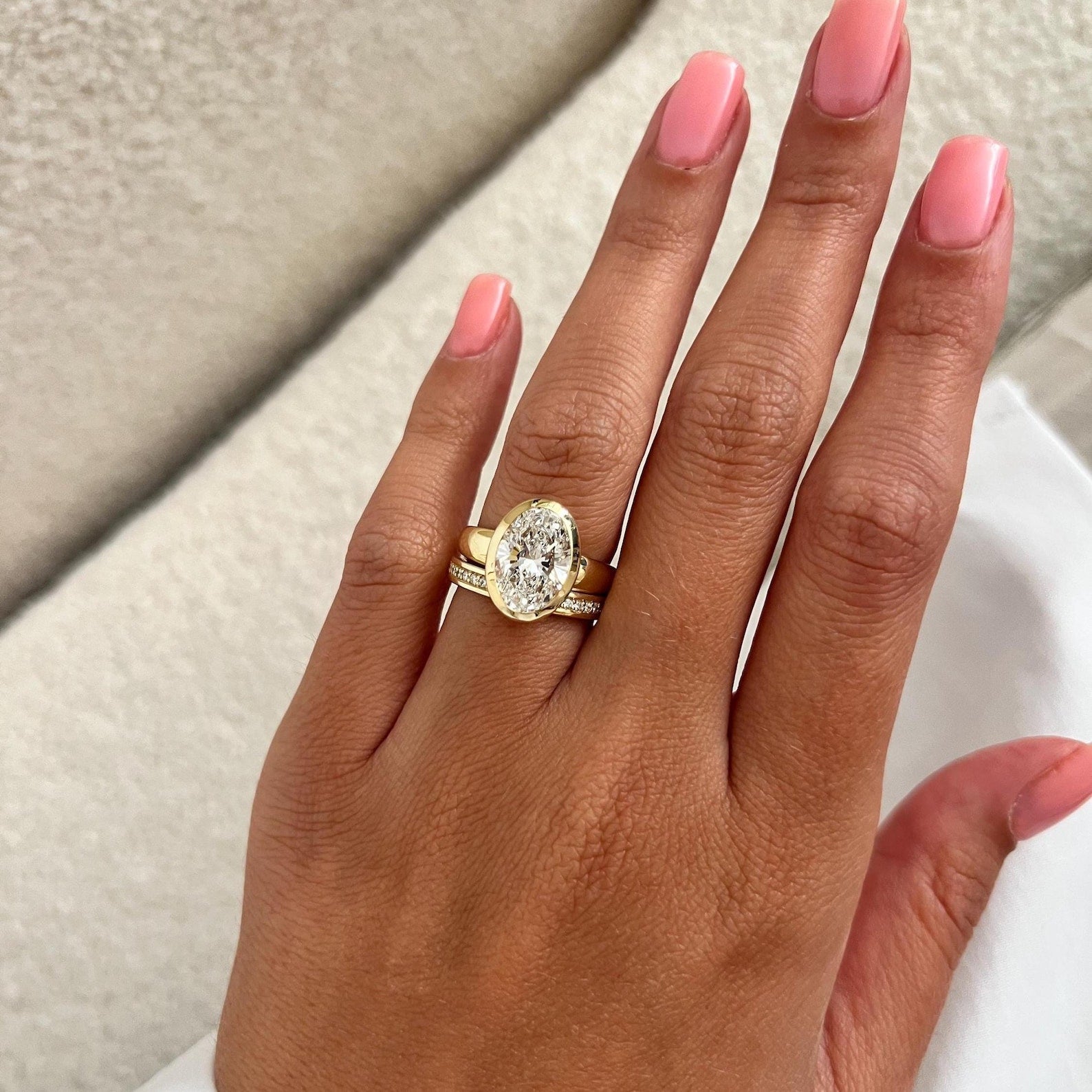 1.0 CT Pear Bezel Solitaire Lab Grown Diamond Bridal Set