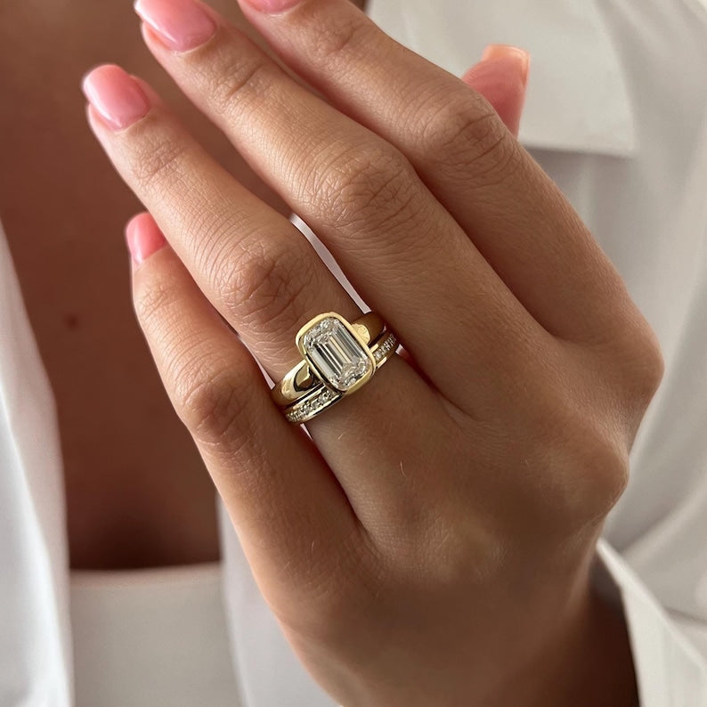 1.0 CT Pear Bezel Solitaire Lab Grown Diamond Bridal Set