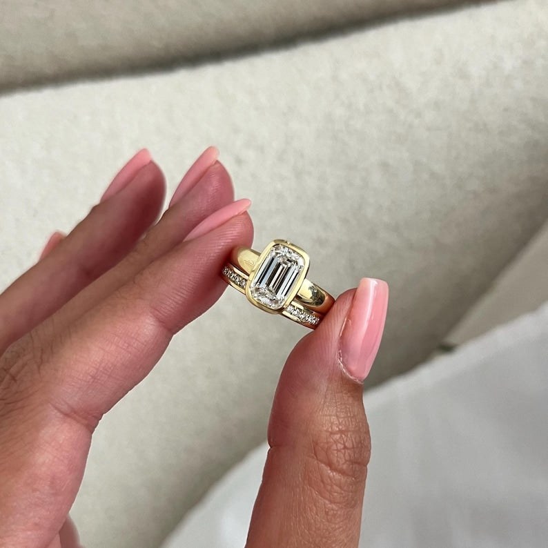 1.0 CT Pear Bezel Solitaire Lab Grown Diamond Bridal Set