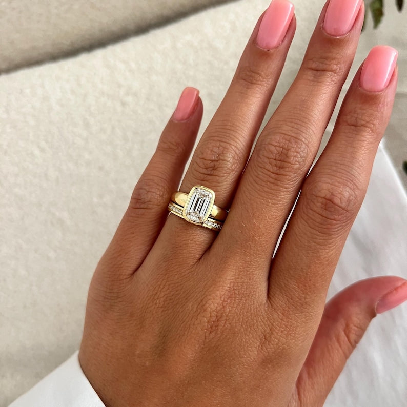 1.0 CT Pear Bezel Solitaire Lab Grown Diamond Bridal Set