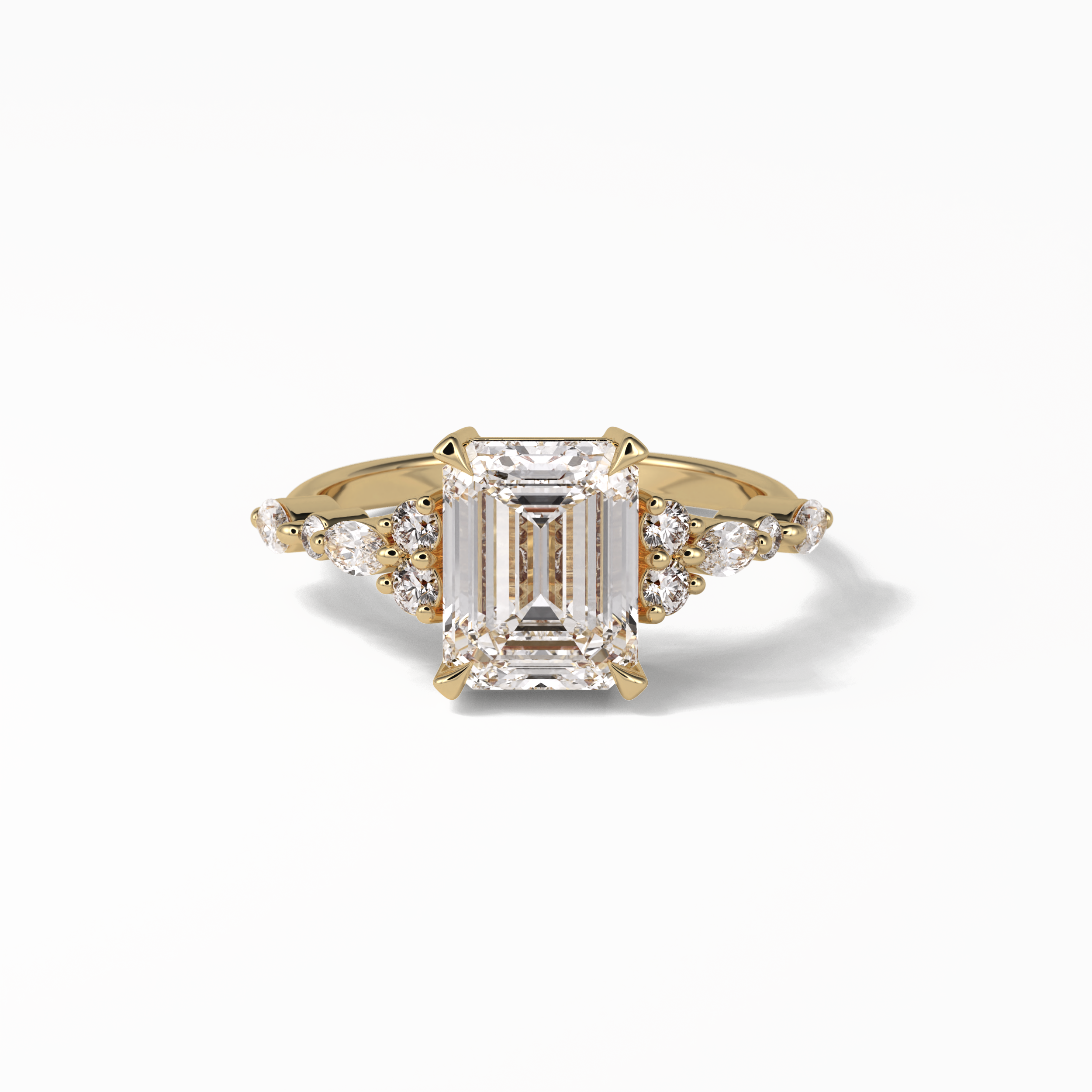 2.3 CT Emerald Cut Cluster Style Moissanite Engagement Ring 8