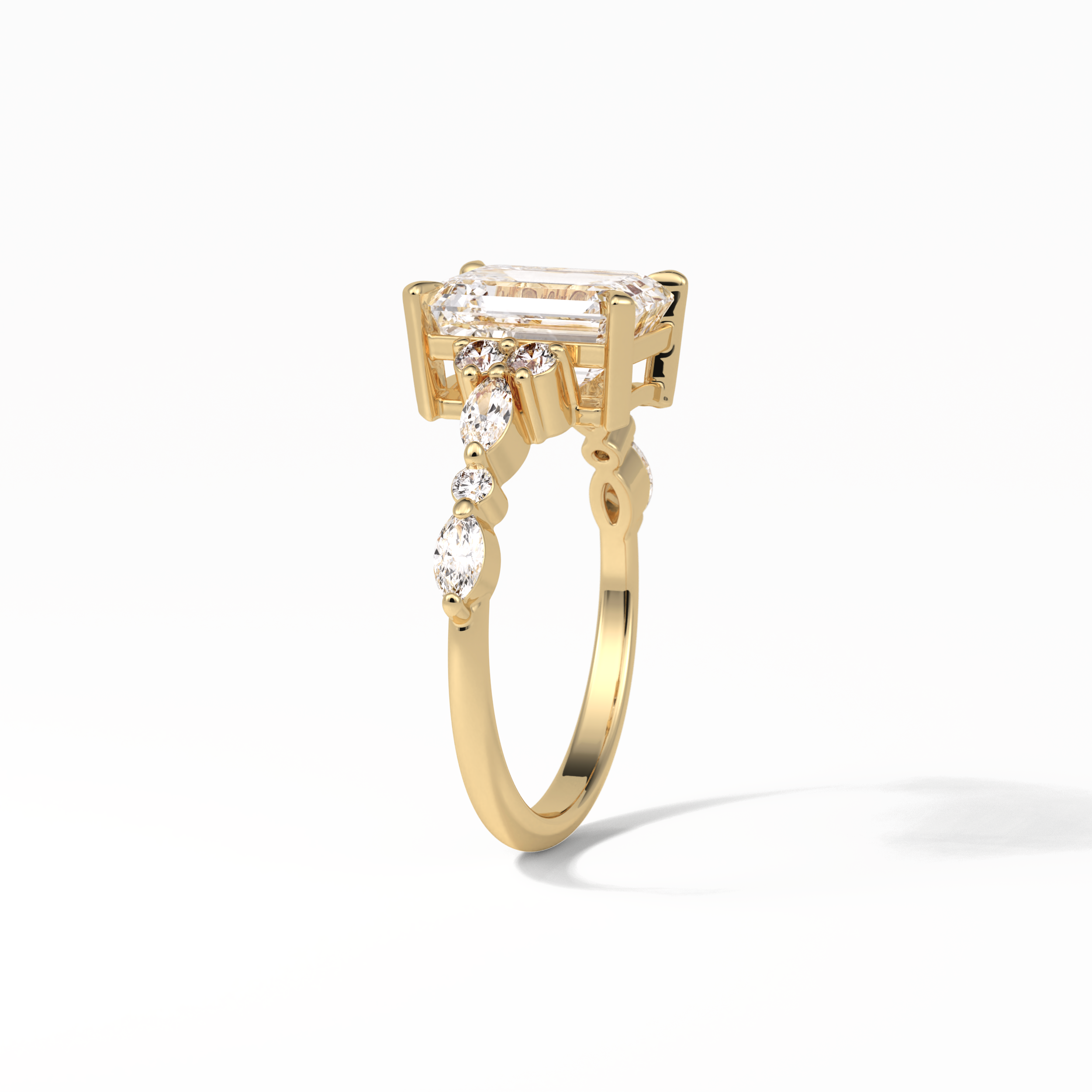 2.3 CT Emerald Cut Cluster Style Moissanite Engagement Ring 13