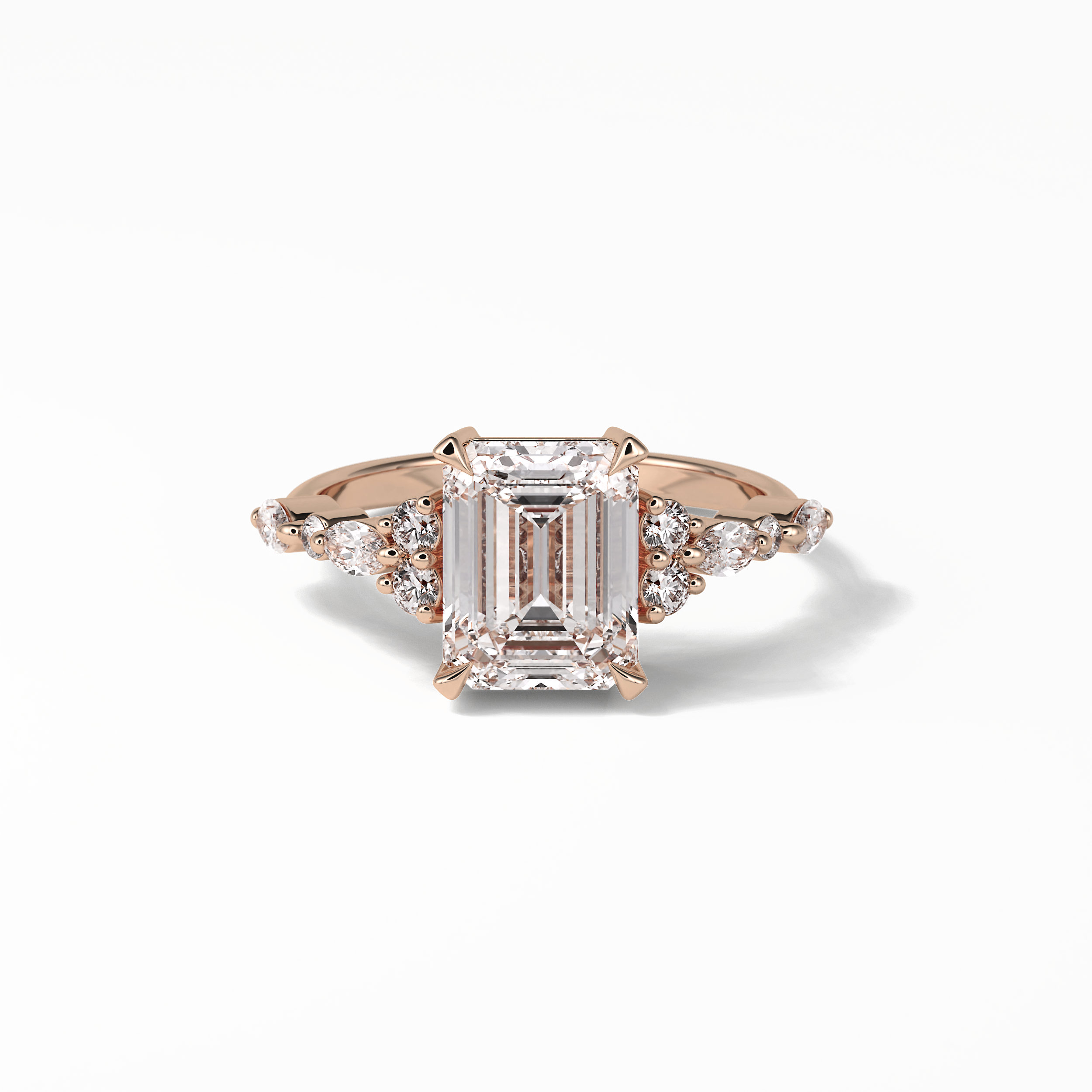 2.3 CT Emerald Cut Cluster Style Moissanite Engagement Ring 15