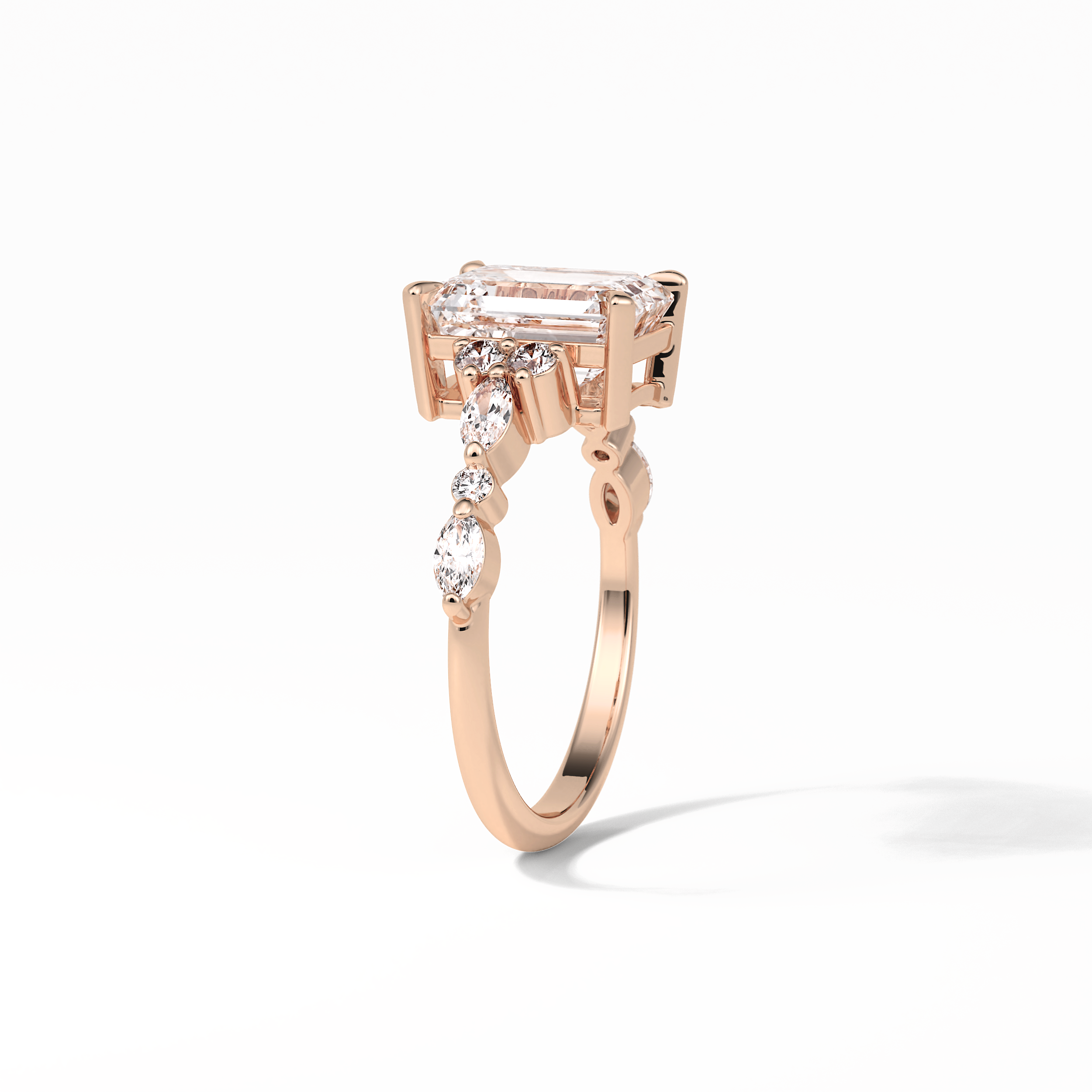 2.3 CT Emerald Cut Cluster Style Moissanite Engagement Ring 20
