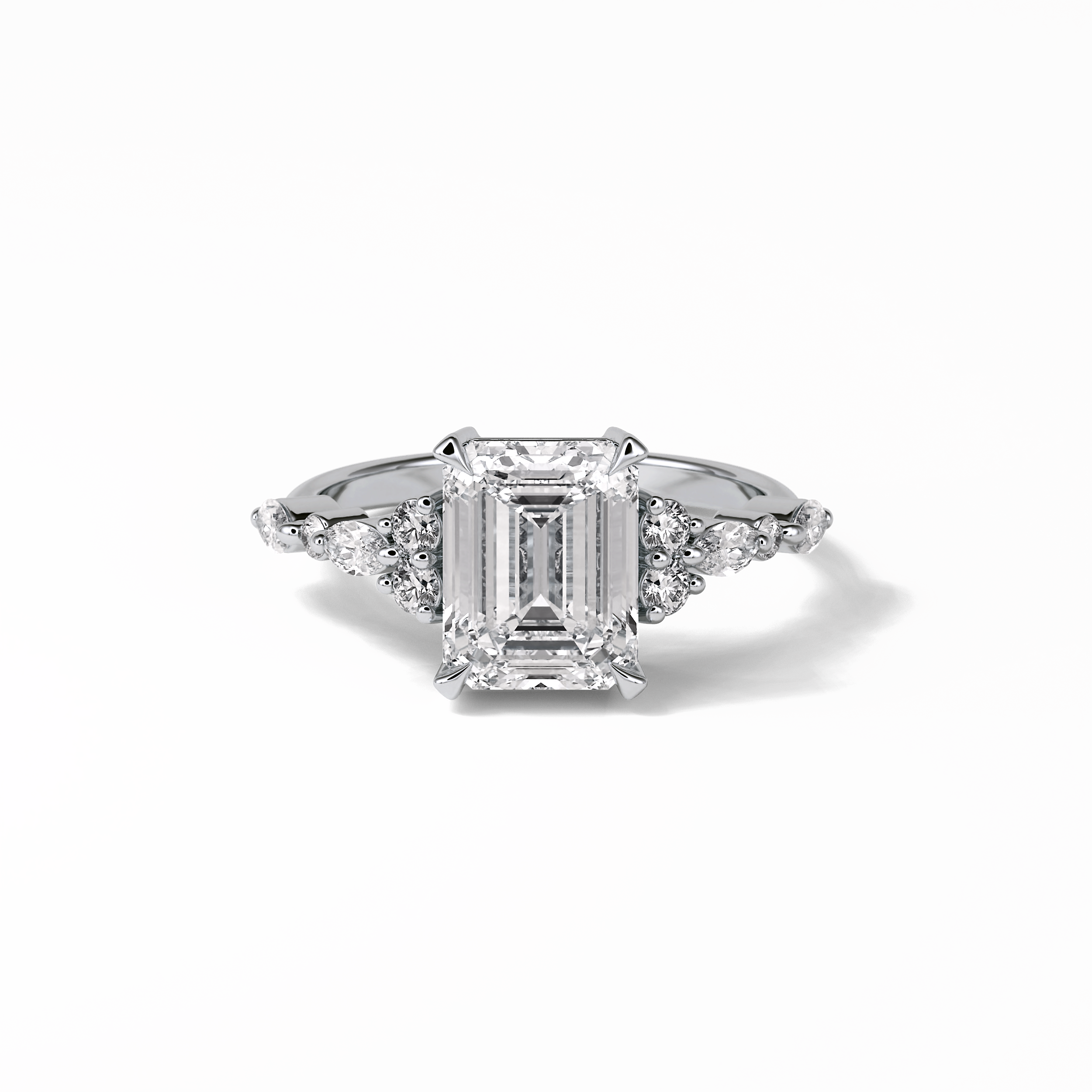 2.3 CT Emerald Cut Cluster Style Moissanite Engagement Ring 1
