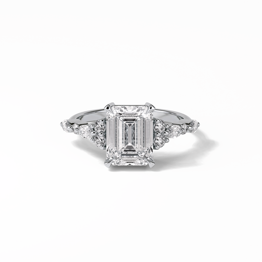 2.3 CT Emerald Cut Cluster Style Moissanite Engagement Ring