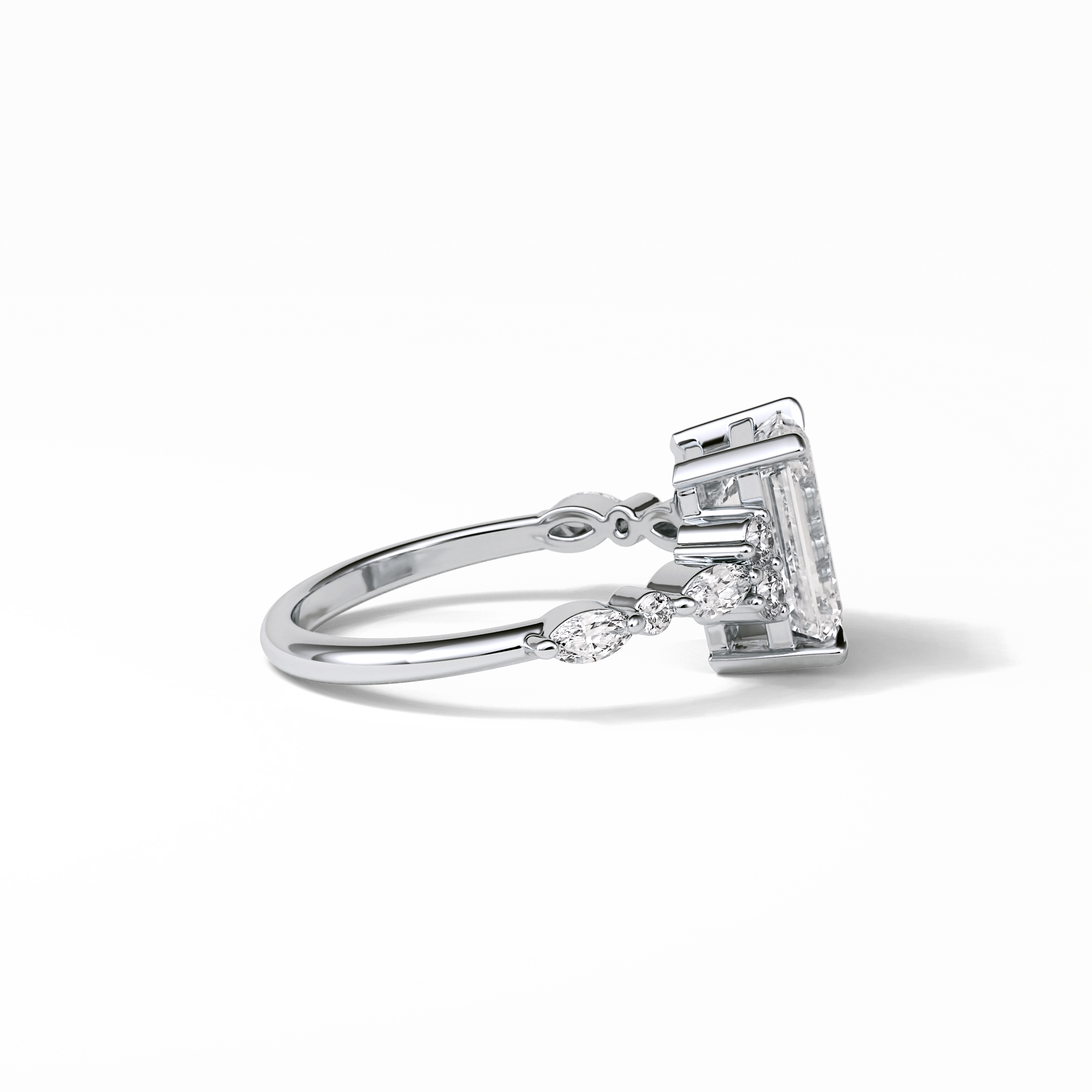 2.3 CT Emerald Cut Cluster Style Moissanite Engagement Ring 4