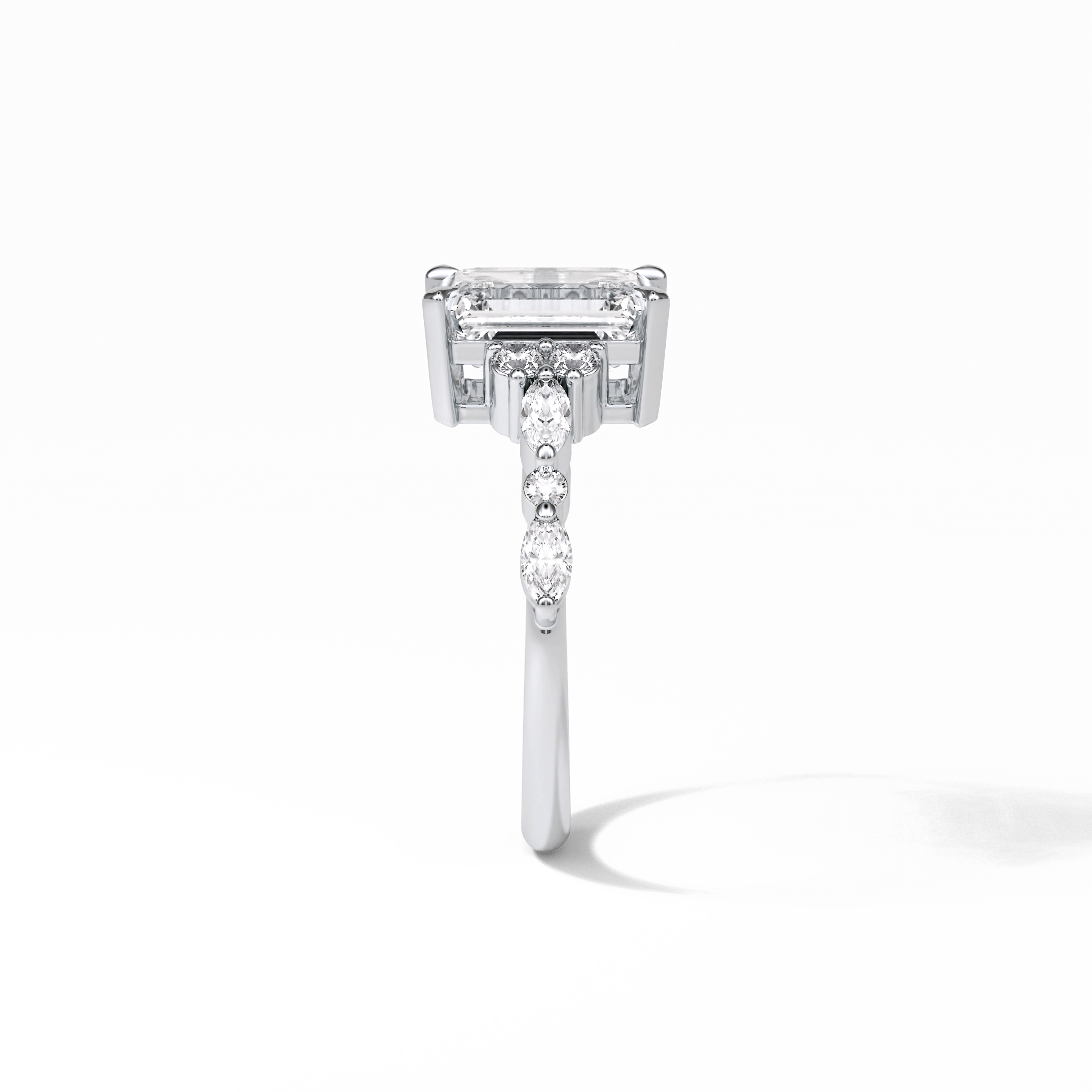 2.3 CT Emerald Cut Cluster Style Moissanite Engagement Ring 6