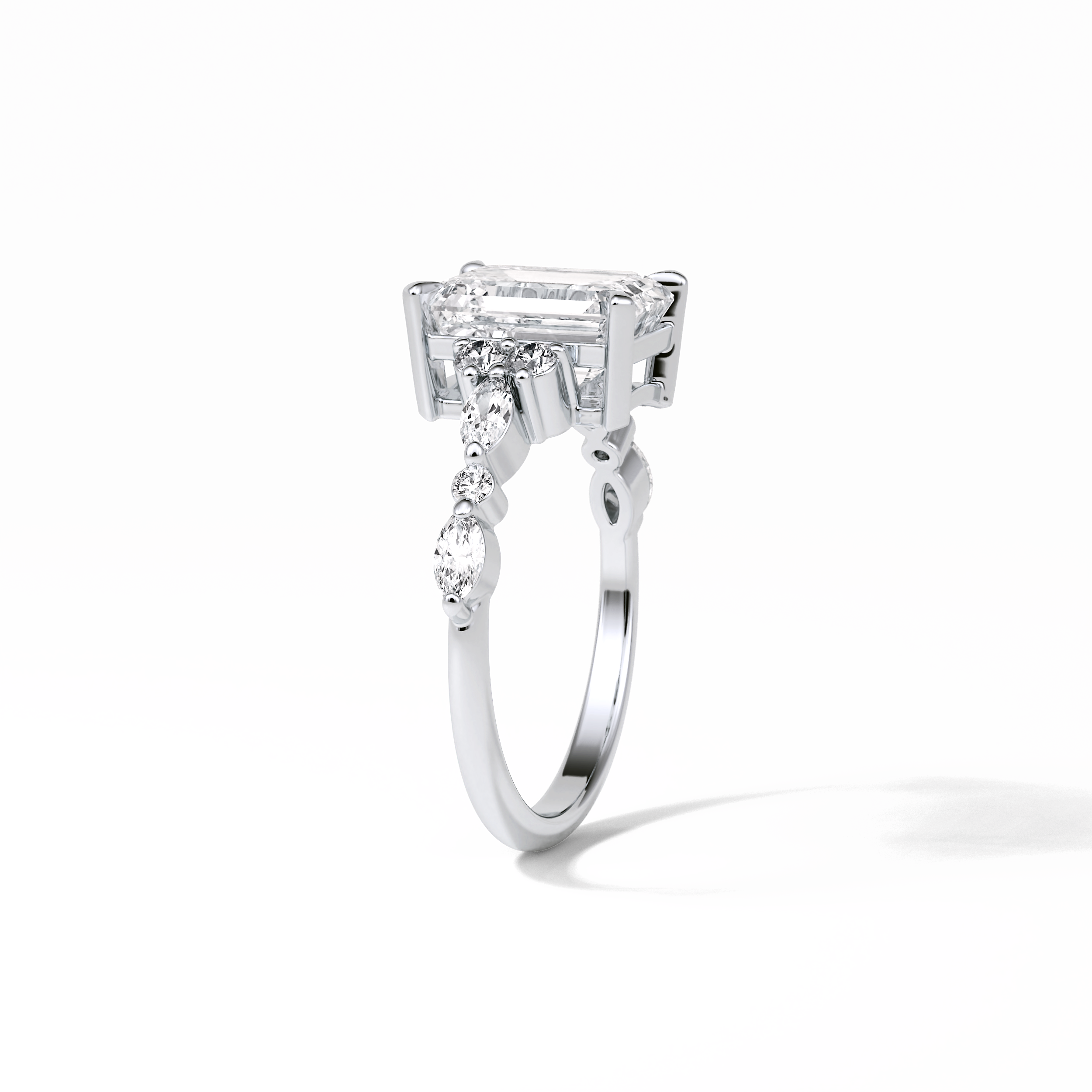 2.3 CT Emerald Cut Cluster Style Moissanite Engagement Ring 7