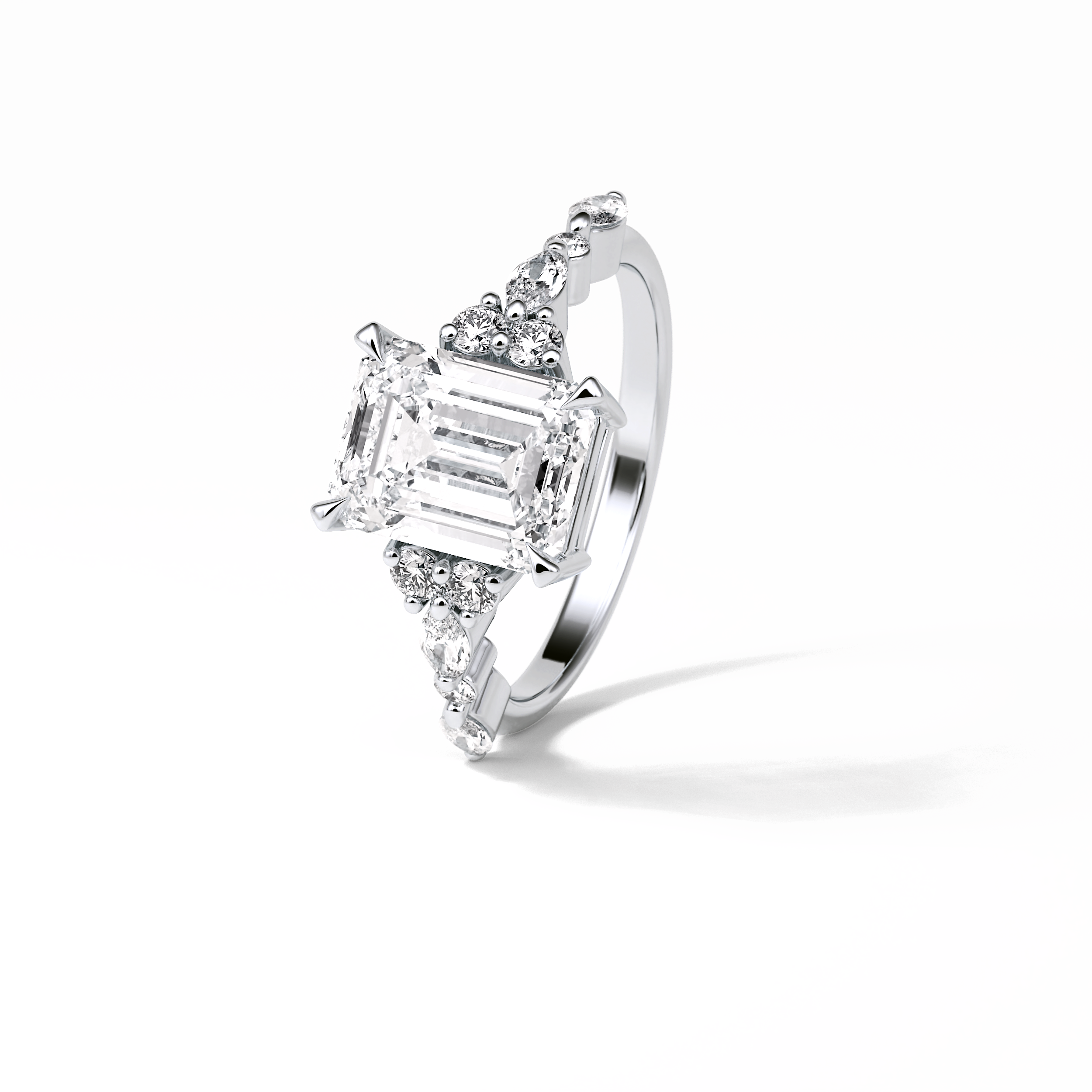 2.3 CT Emerald Cut Cluster Style Moissanite Engagement Ring 2