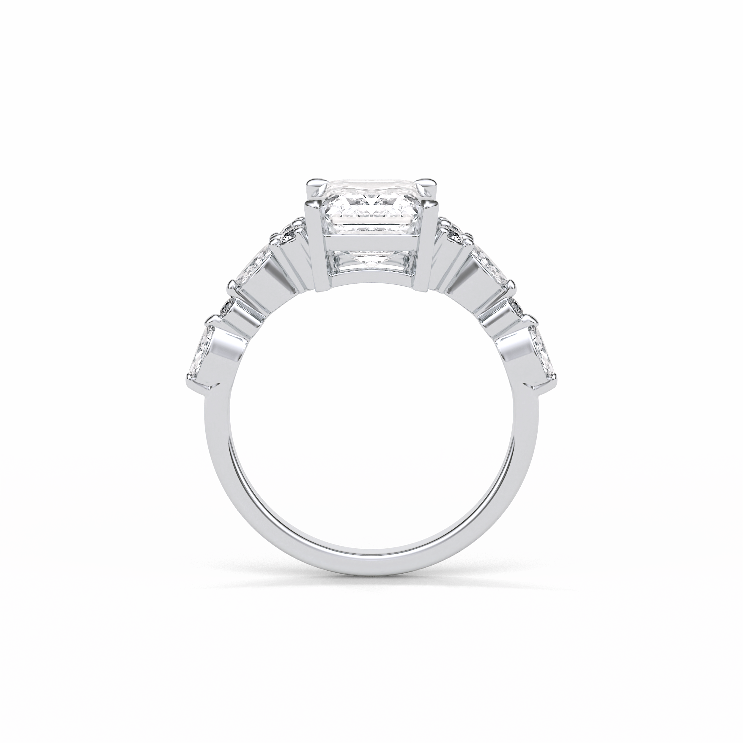 2.3 CT Emerald Cut Cluster Style Moissanite Engagement Ring 3