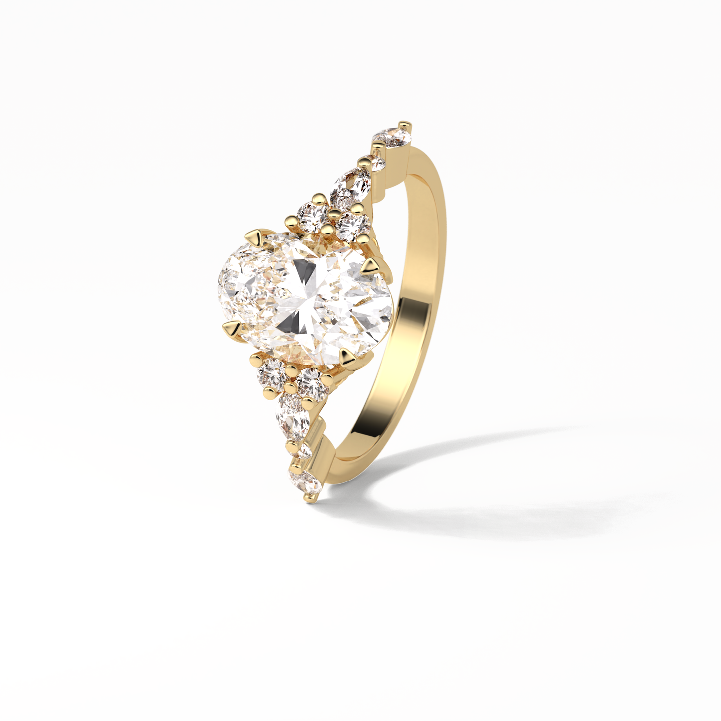 2.1 CT Oval Cut Cluster Style Moissanite Engagement Rings 18