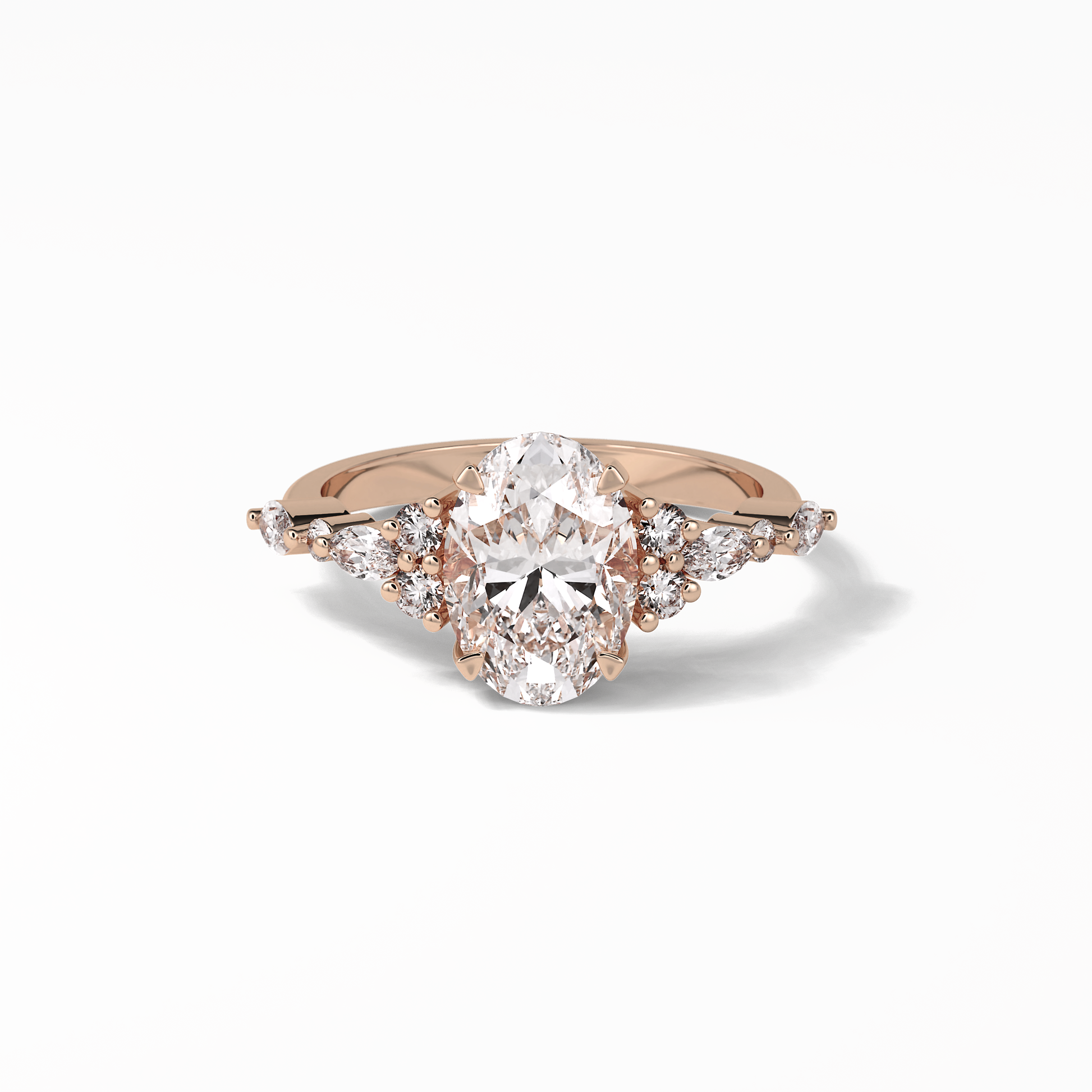 2.1 CT Oval Cut Cluster Style Moissanite Engagement Rings 14