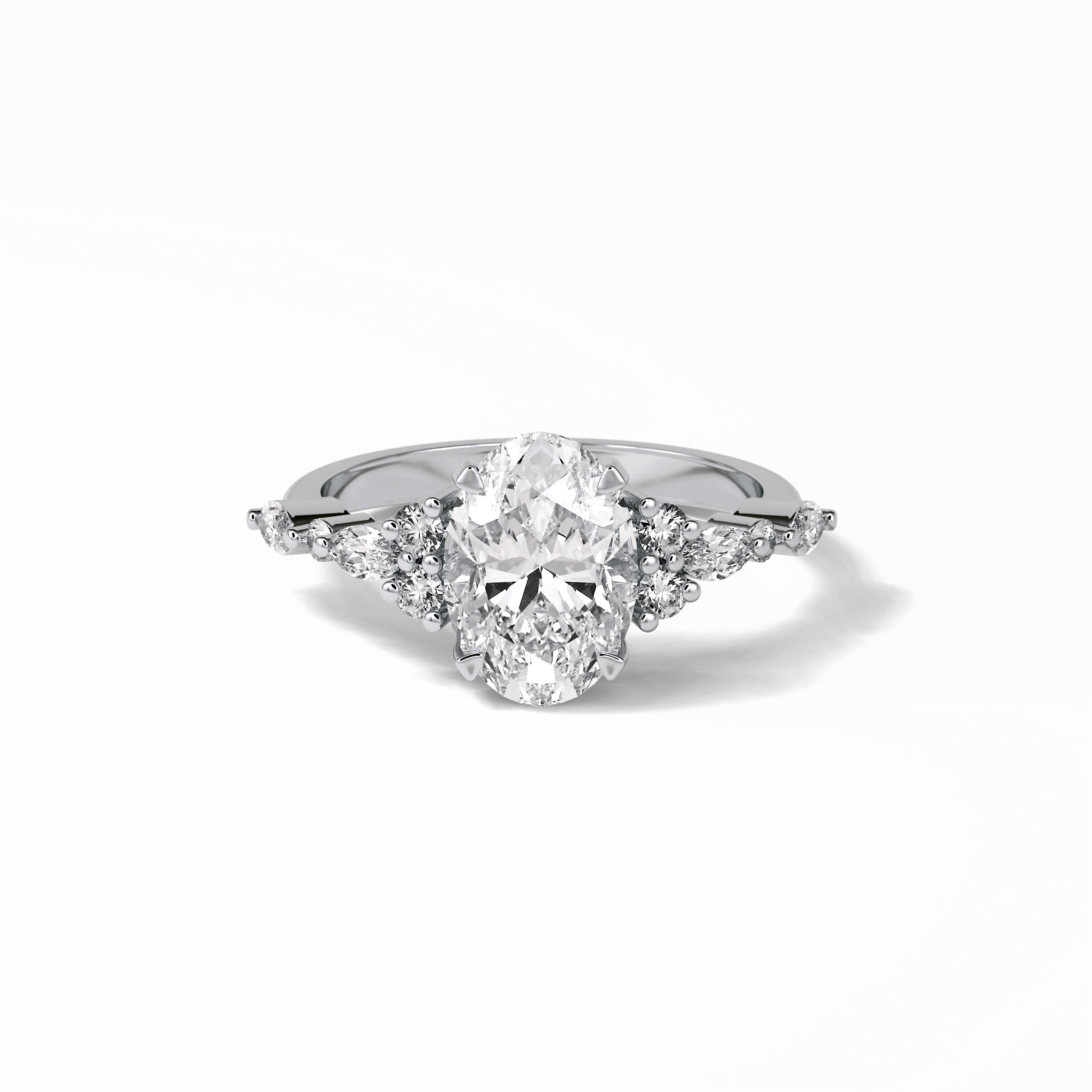 2.1 CT Oval Cut Cluster Style Moissanite Engagement Rings 1