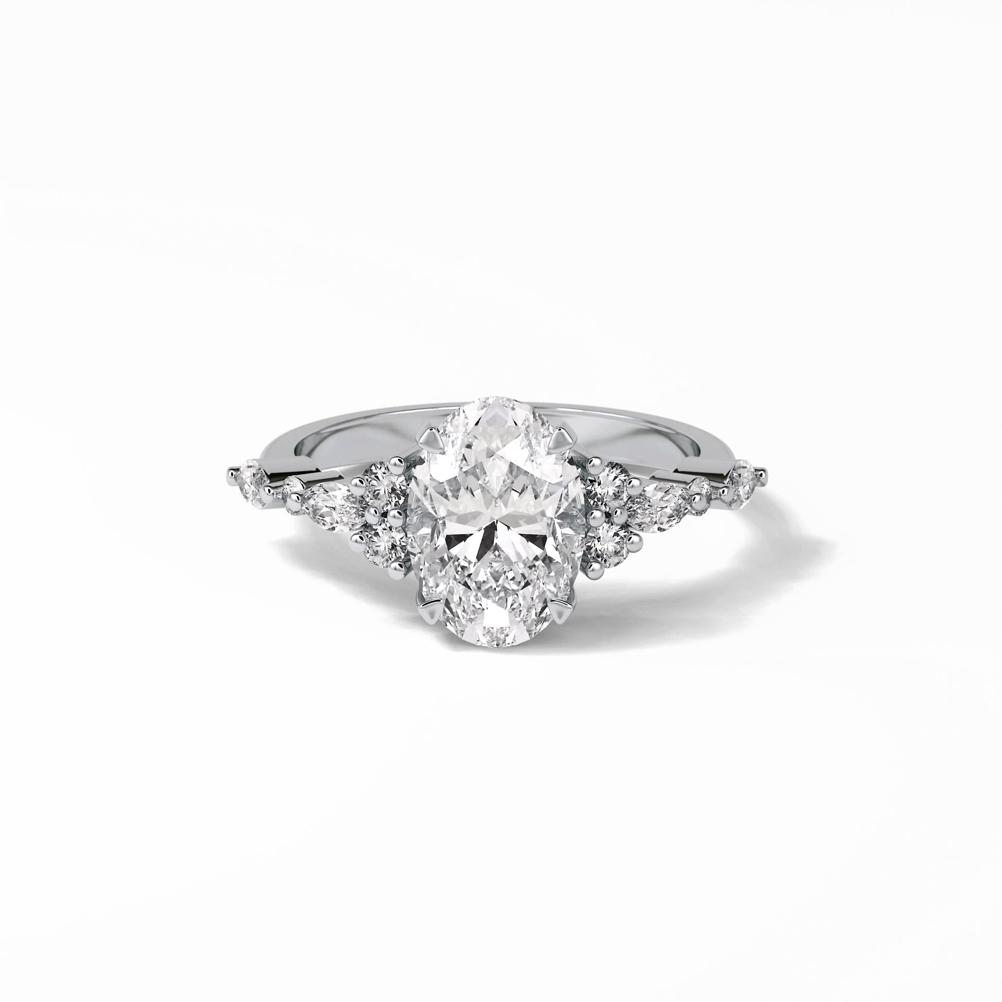 2.1 CT Oval Cut Cluster Style Moissanite Engagement Rings 1