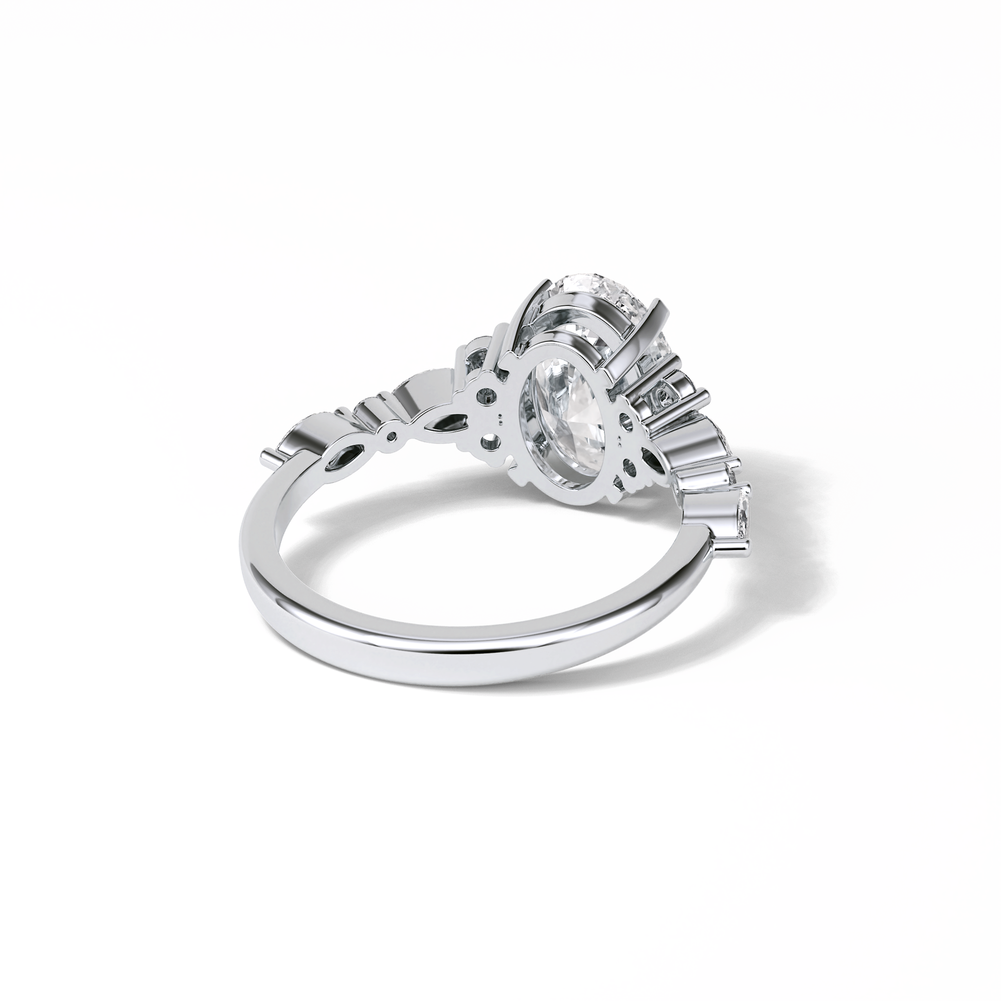 2.1 CT Oval Cut Cluster Style Moissanite Engagement Rings 6