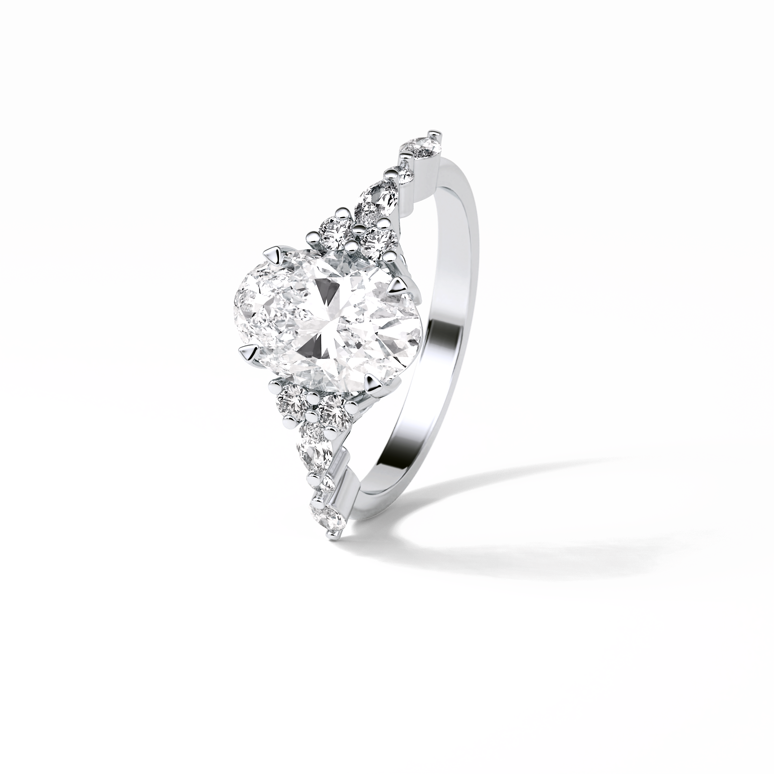 2.1 CT Oval Cut Cluster Style Moissanite Engagement Rings 5
