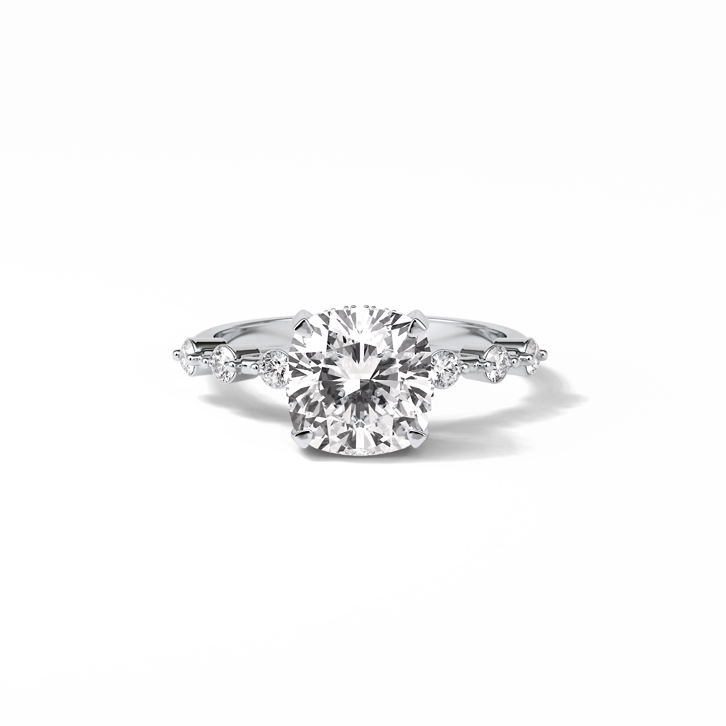2.15 CT Cushion Cut Dainty & Hidden Halo Style Moissanite Engagement Rings 1