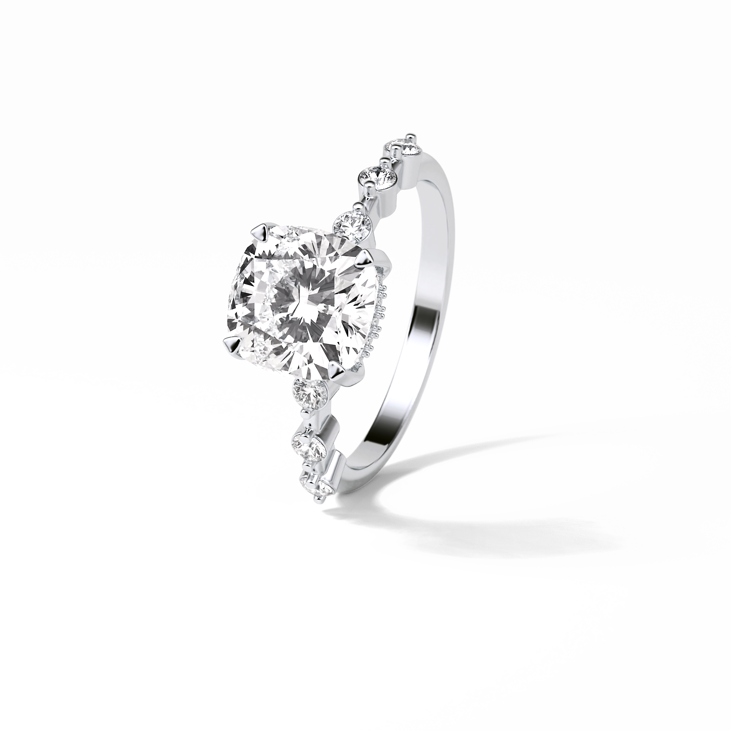 2.15 CT Cushion Cut Dainty & Hidden Halo Style Moissanite Engagement Rings 7