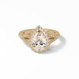 3.1 CT Pear Cut Split Shank & Halo Style Moissanite Engagement Ring 8