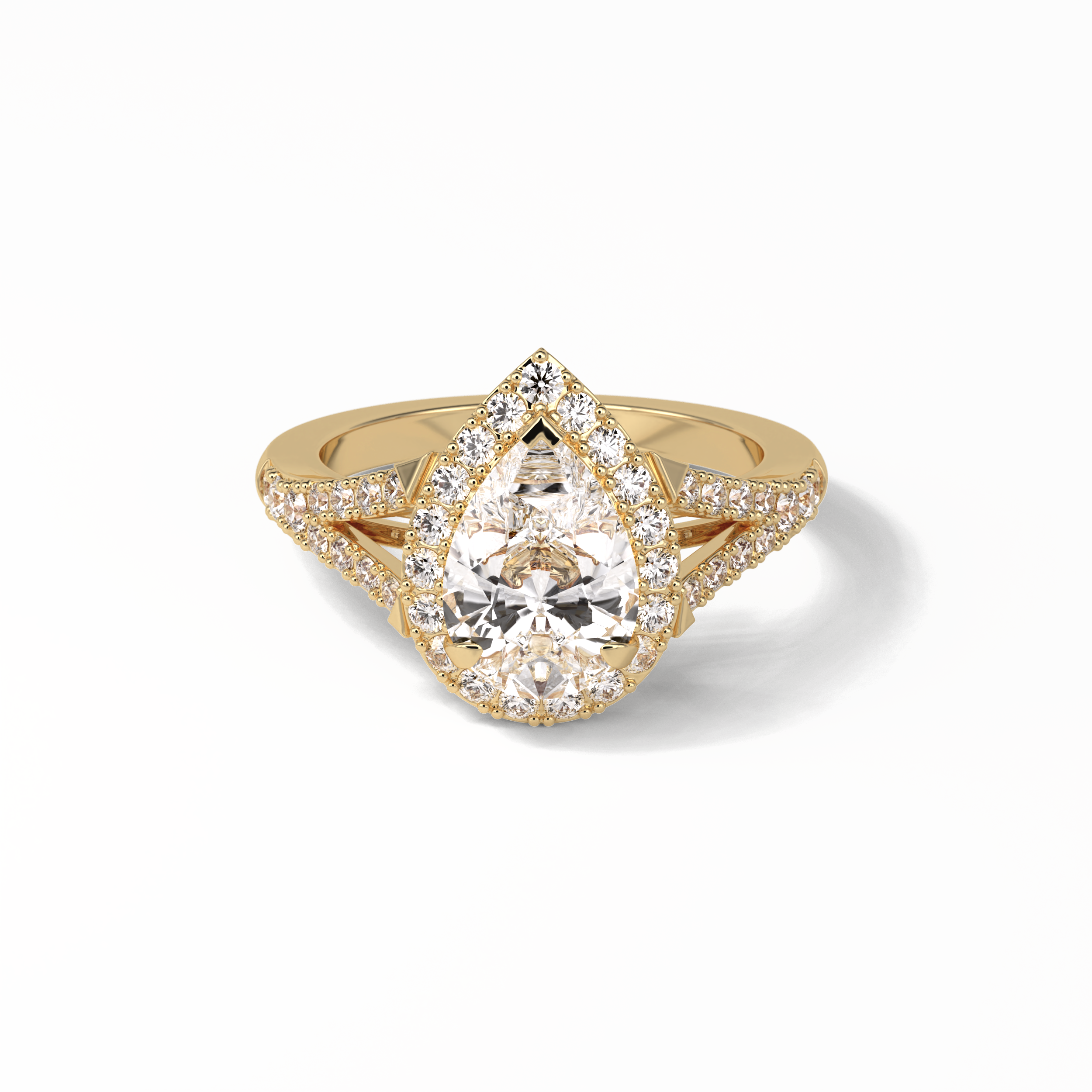 3.1 CT Pear Cut Split Shank & Halo Style Moissanite Engagement Ring 8