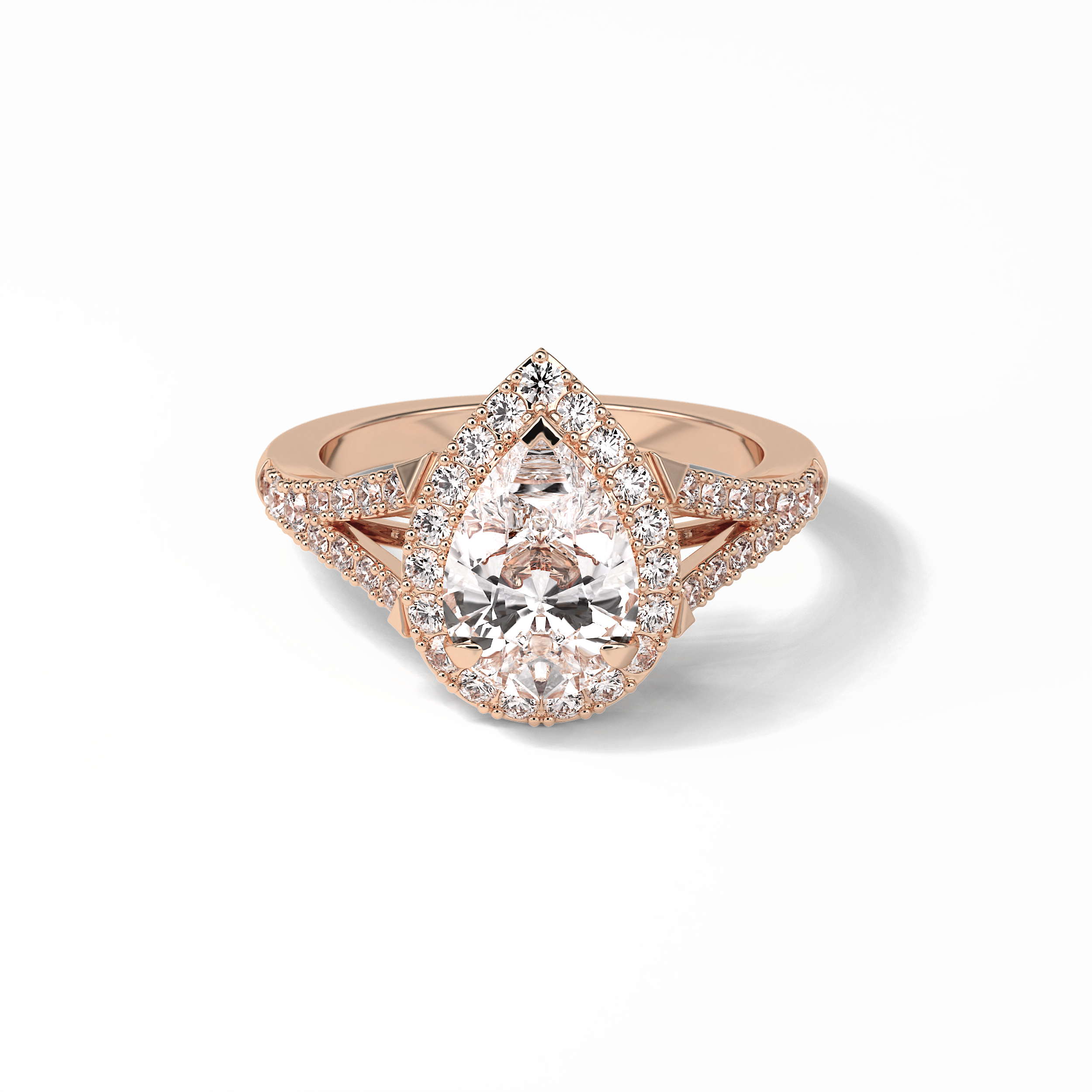 3.1 CT Pear Cut Split Shank & Halo Style Moissanite Engagement Ring 15