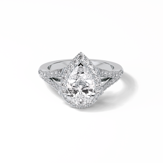 3.1 CT Pear Cut Split Shank & Halo Style Moissanite Engagement Ring 1