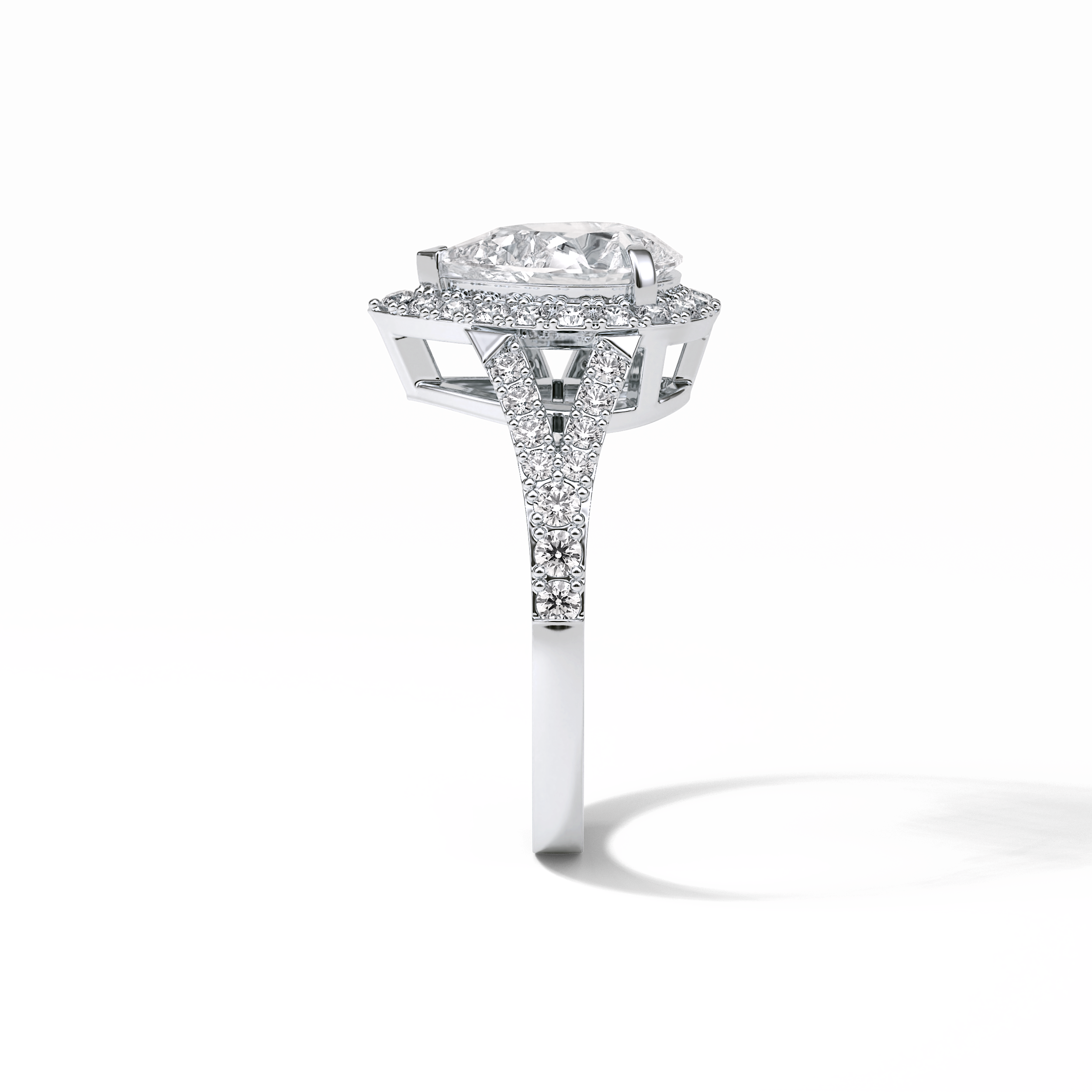 3.1 CT Pear Cut Split Shank & Halo Style Moissanite Engagement Ring 2