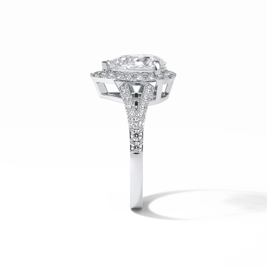 3.1 CT Pear Cut Split Shank & Halo Style Moissanite Engagement Ring 2