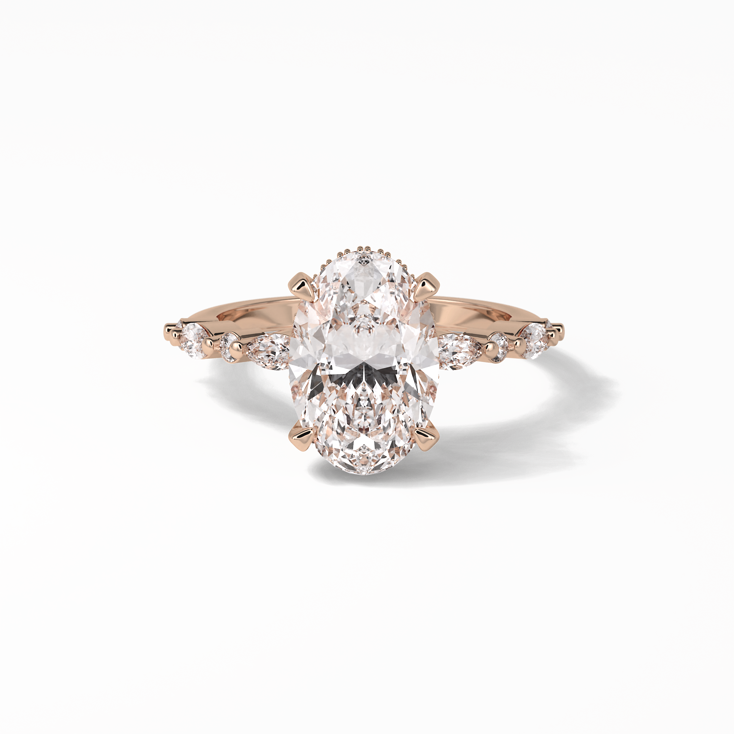 4.0 CT Oval Cut Dainty & Hidden Halo Style Moissanite Engagement Ring 9