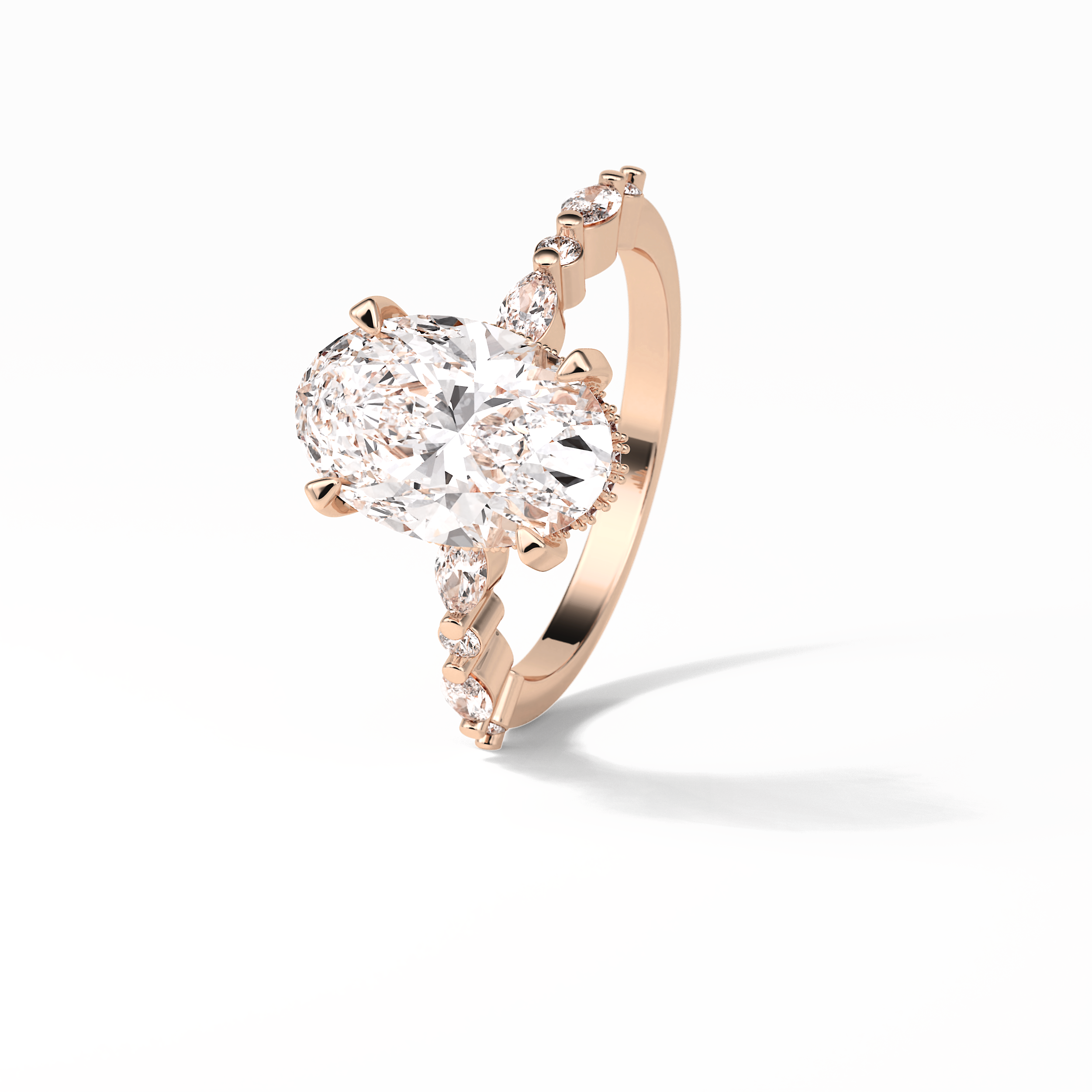 4.0 CT Oval Cut Dainty & Hidden Halo Style Moissanite Engagement Ring 14