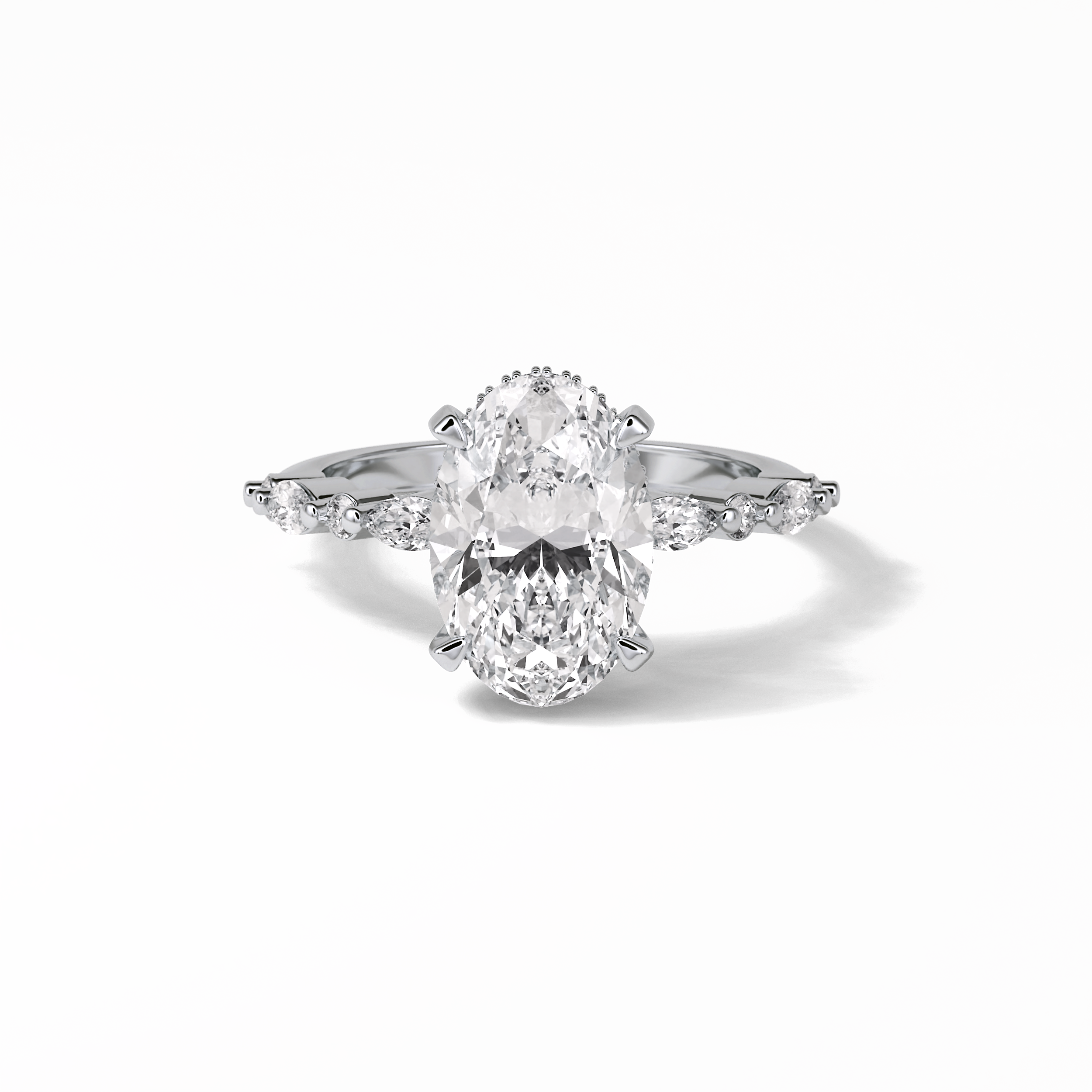 4.0 CT Oval Cut Dainty & Hidden Halo Style Moissanite Engagement Ring 1