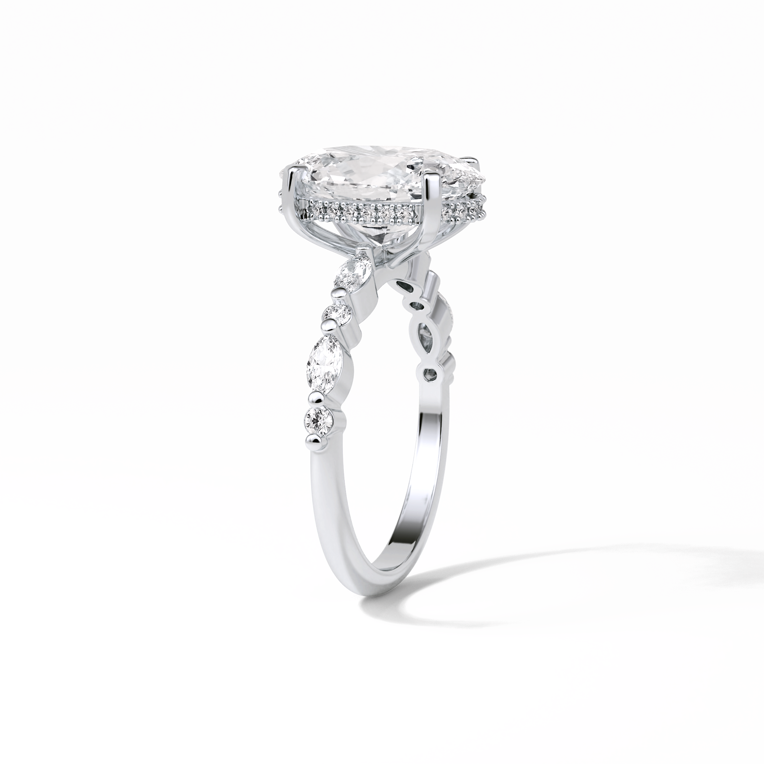 4.0 CT Oval Cut Dainty & Hidden Halo Style Moissanite Engagement Ring 7