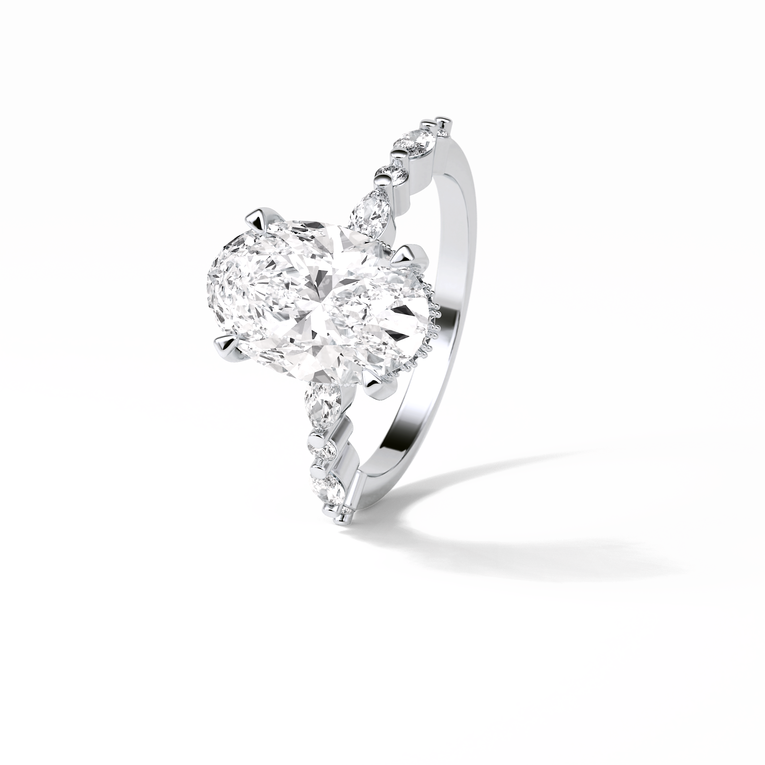 4.0 CT Oval Cut Dainty & Hidden Halo Style Moissanite Engagement Ring 2