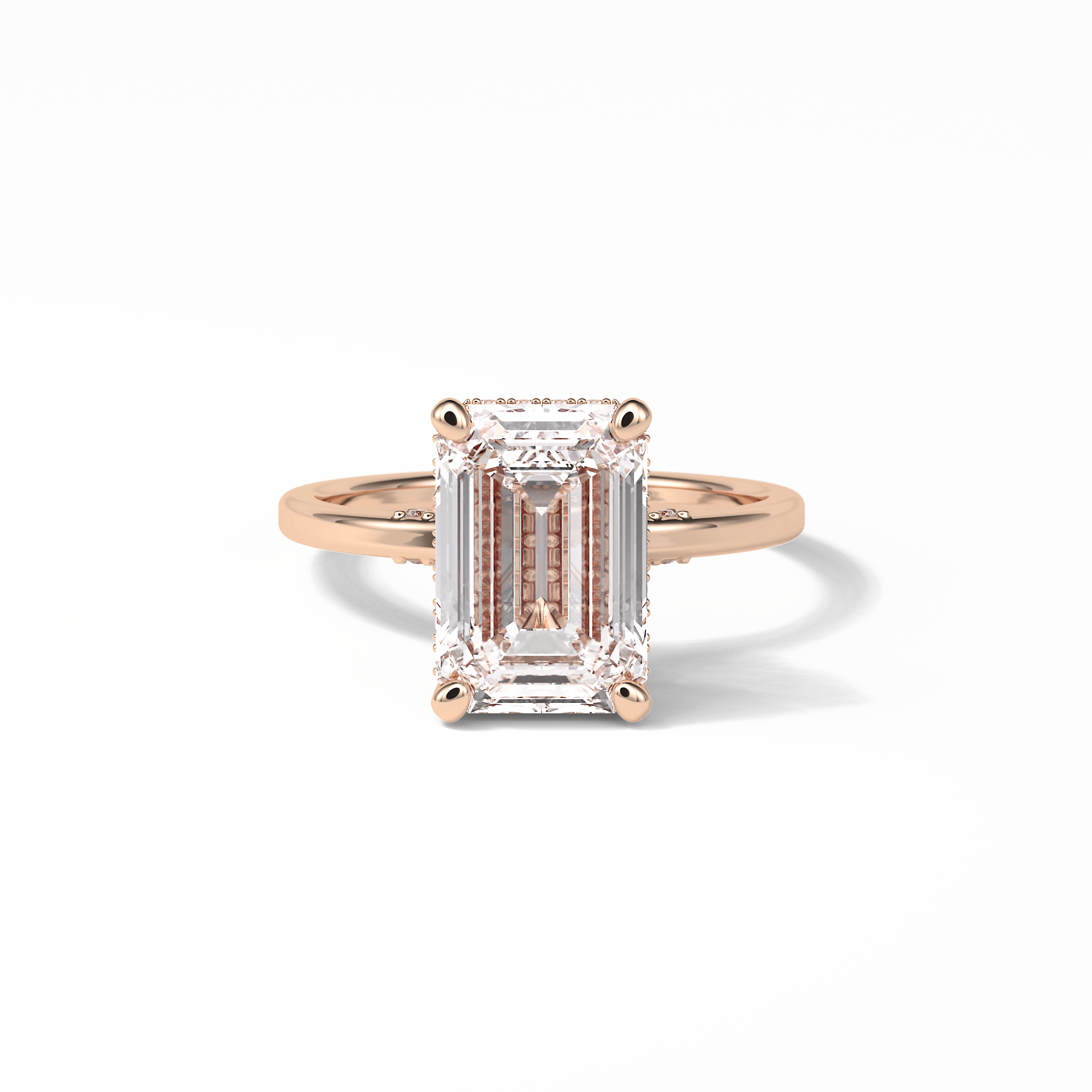 4.15 CT Emerald Cut Pave & Hidden Halo Style Moissanite Engagement Ring 8