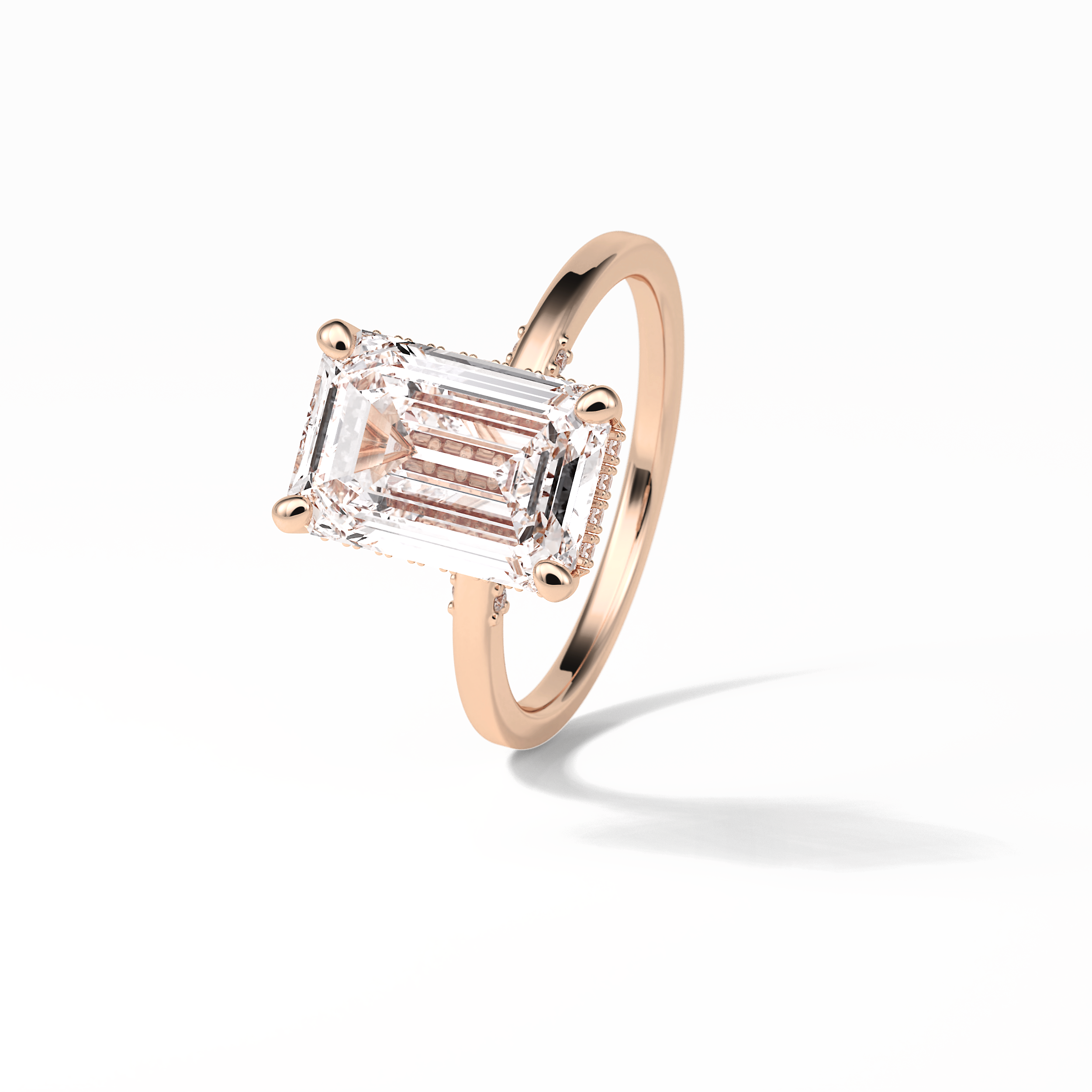 4.15 CT Emerald Cut Pave & Hidden Halo Style Moissanite Engagement Ring 14