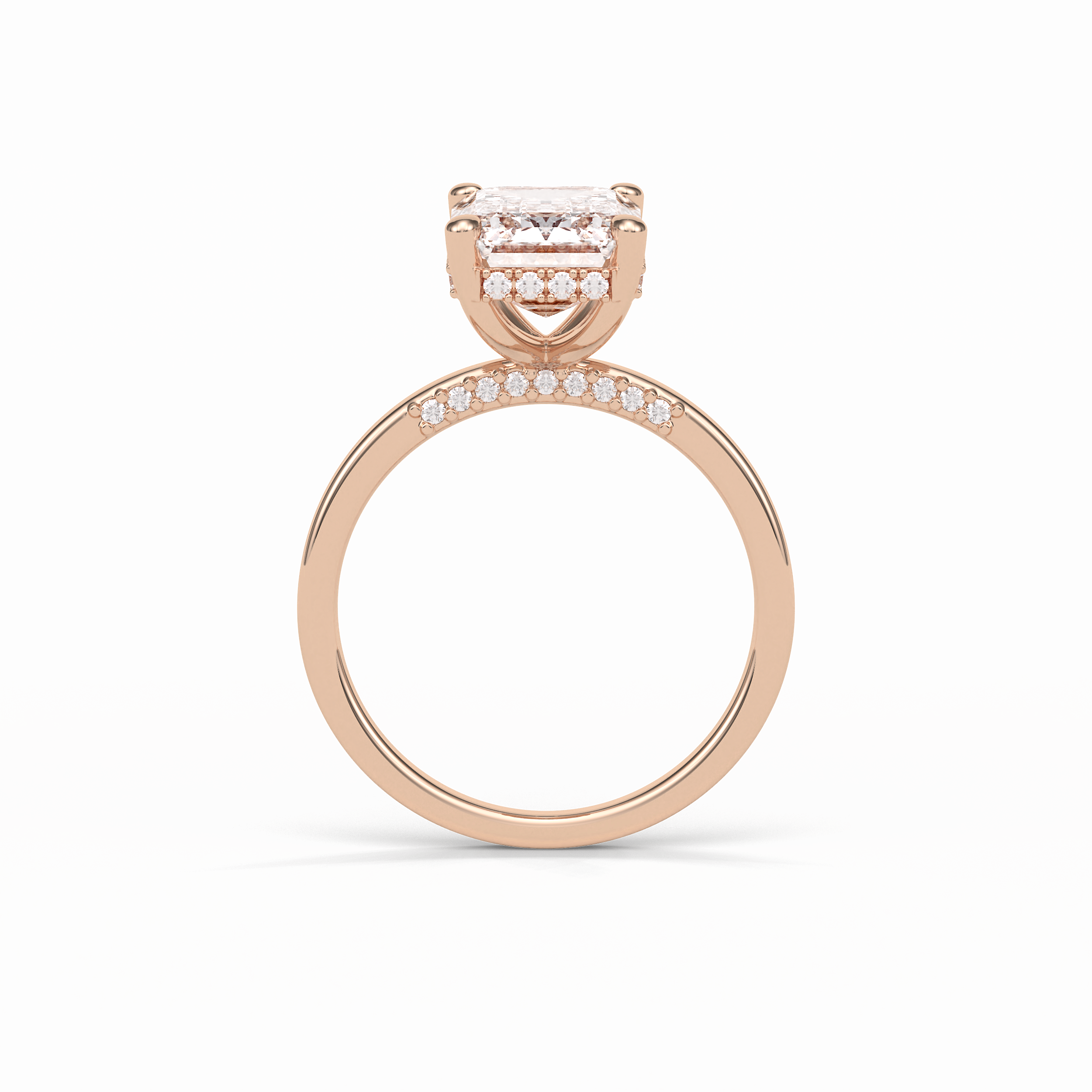 4.15 CT Emerald Cut Pave & Hidden Halo Style Moissanite Engagement Ring 9