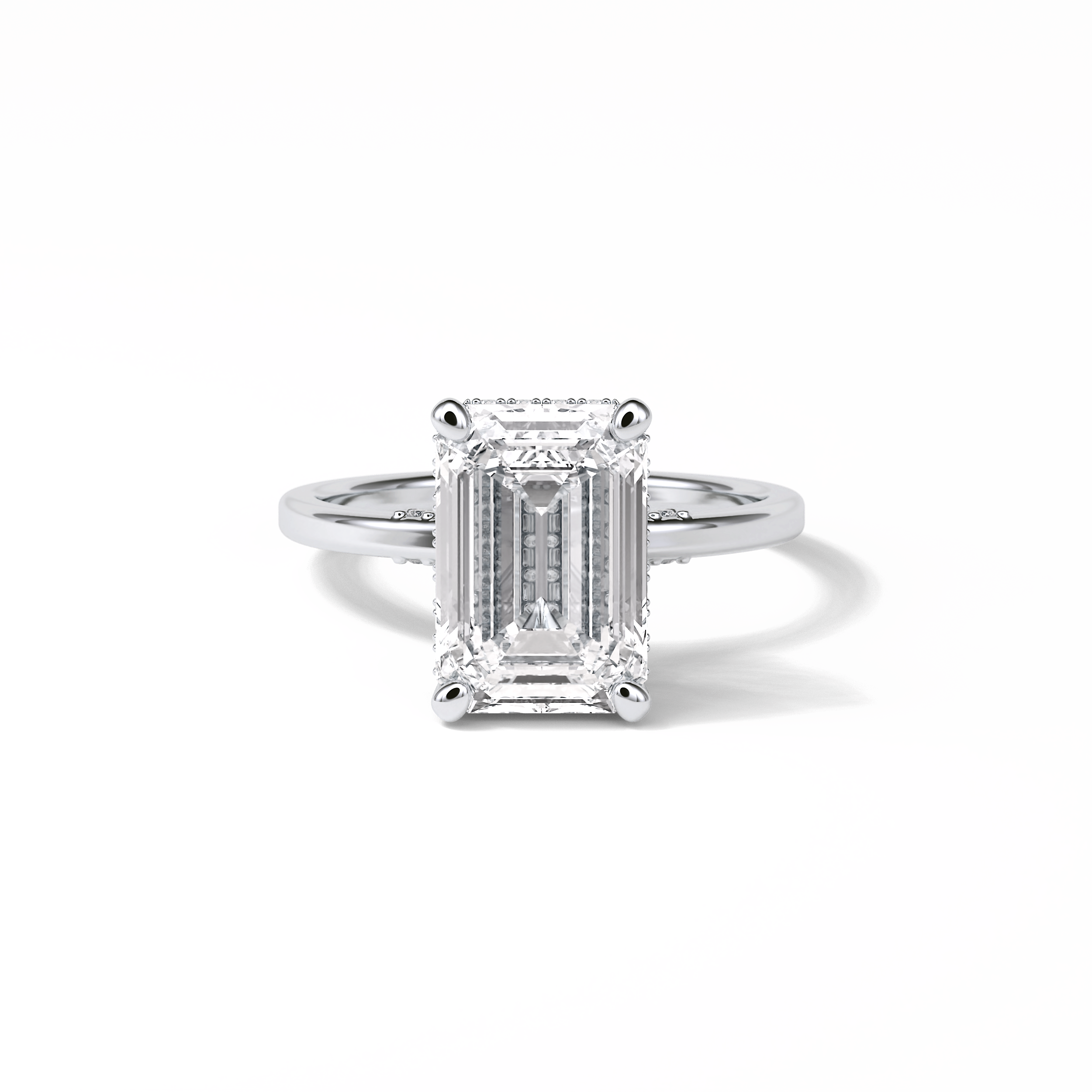 4.15 CT Emerald Cut Pave & Hidden Halo Style Moissanite Engagement Ring 1