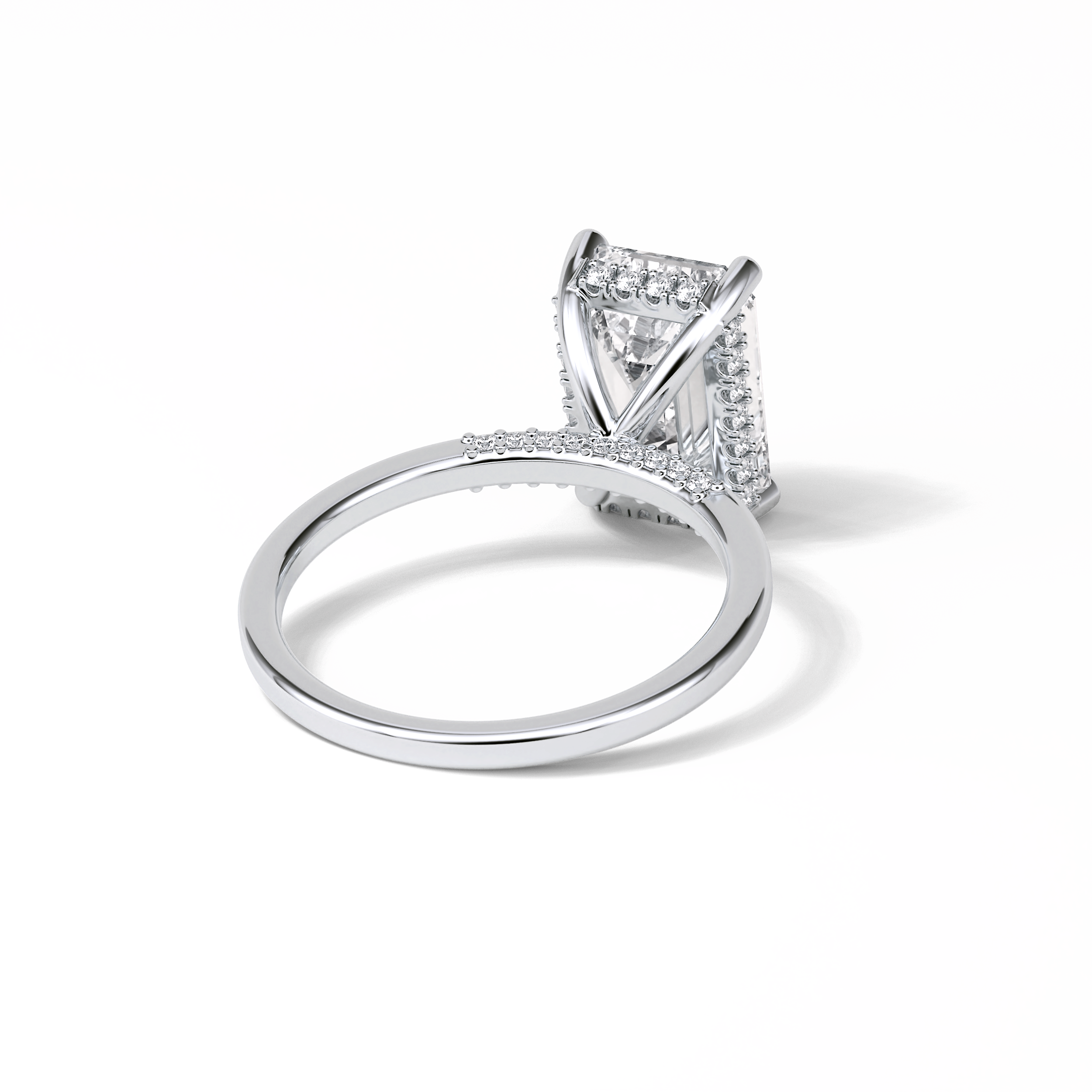 4.15 CT Emerald Cut Pave & Hidden Halo Style Moissanite Engagement Ring 3