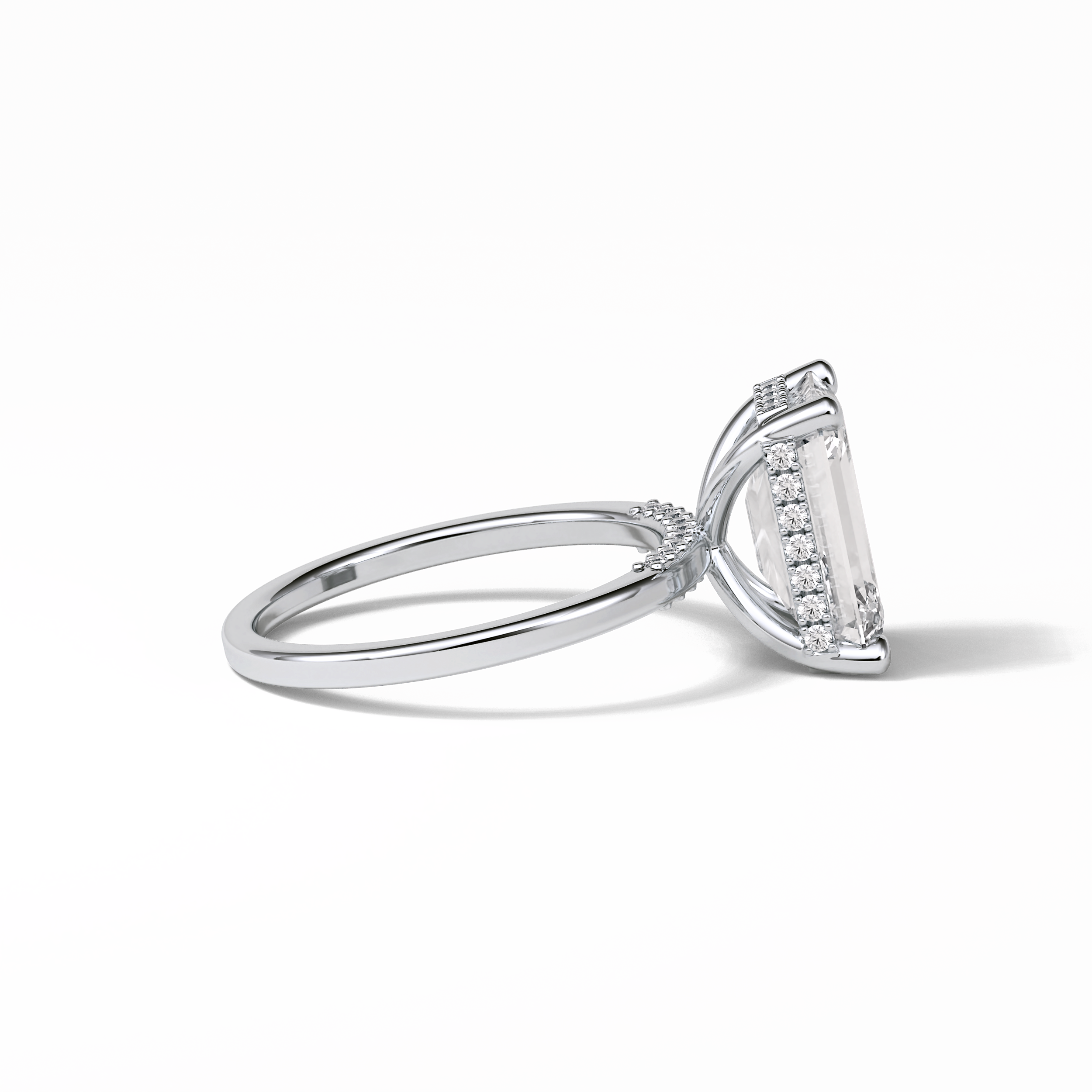 4.15 CT Emerald Cut Pave & Hidden Halo Style Moissanite Engagement Ring 4