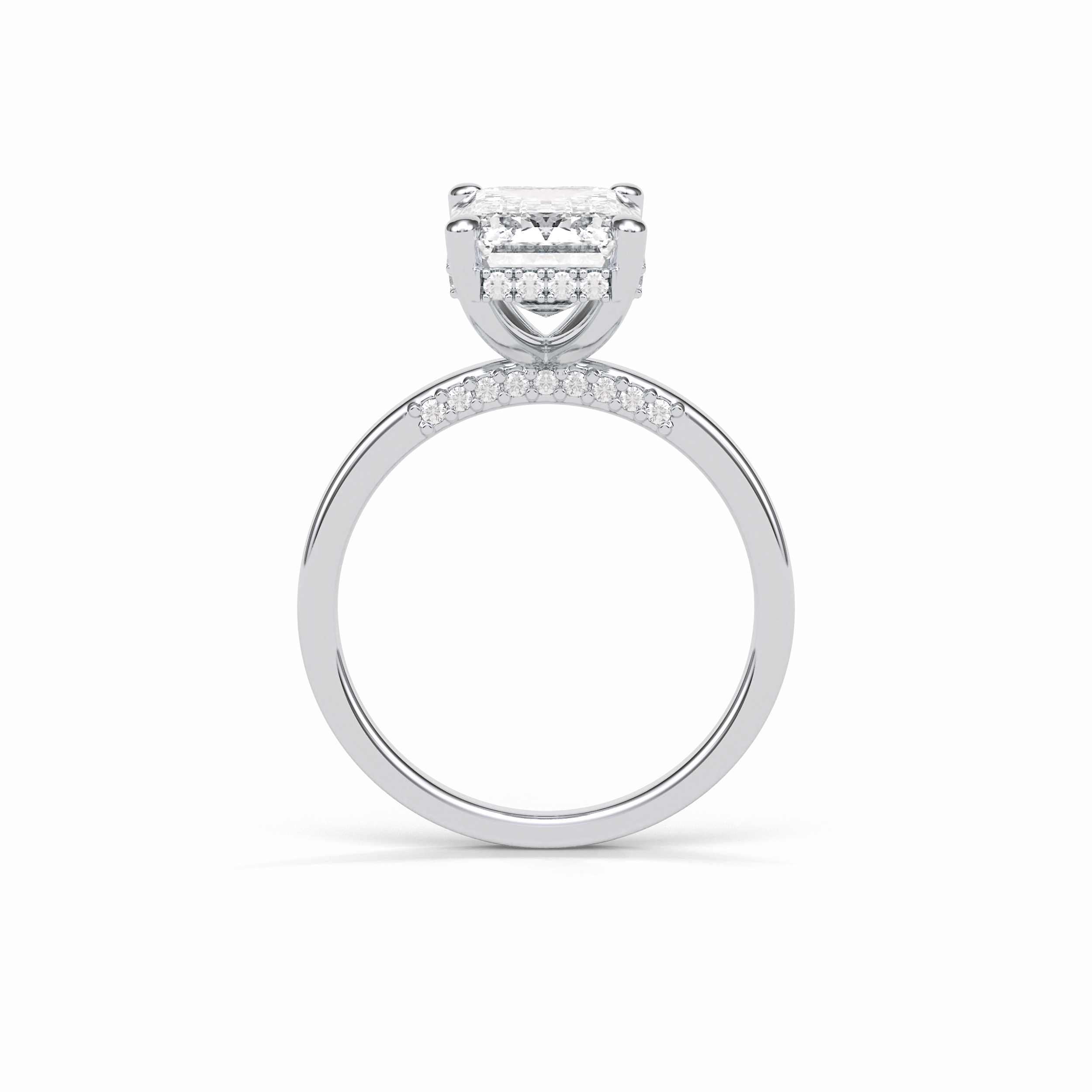4.15 CT Emerald Cut Pave & Hidden Halo Style Moissanite Engagement Ring 2