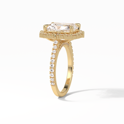 3.24 CT Radiant Cut Pave & Hidden Halo Style Moissanite Engagement Ring