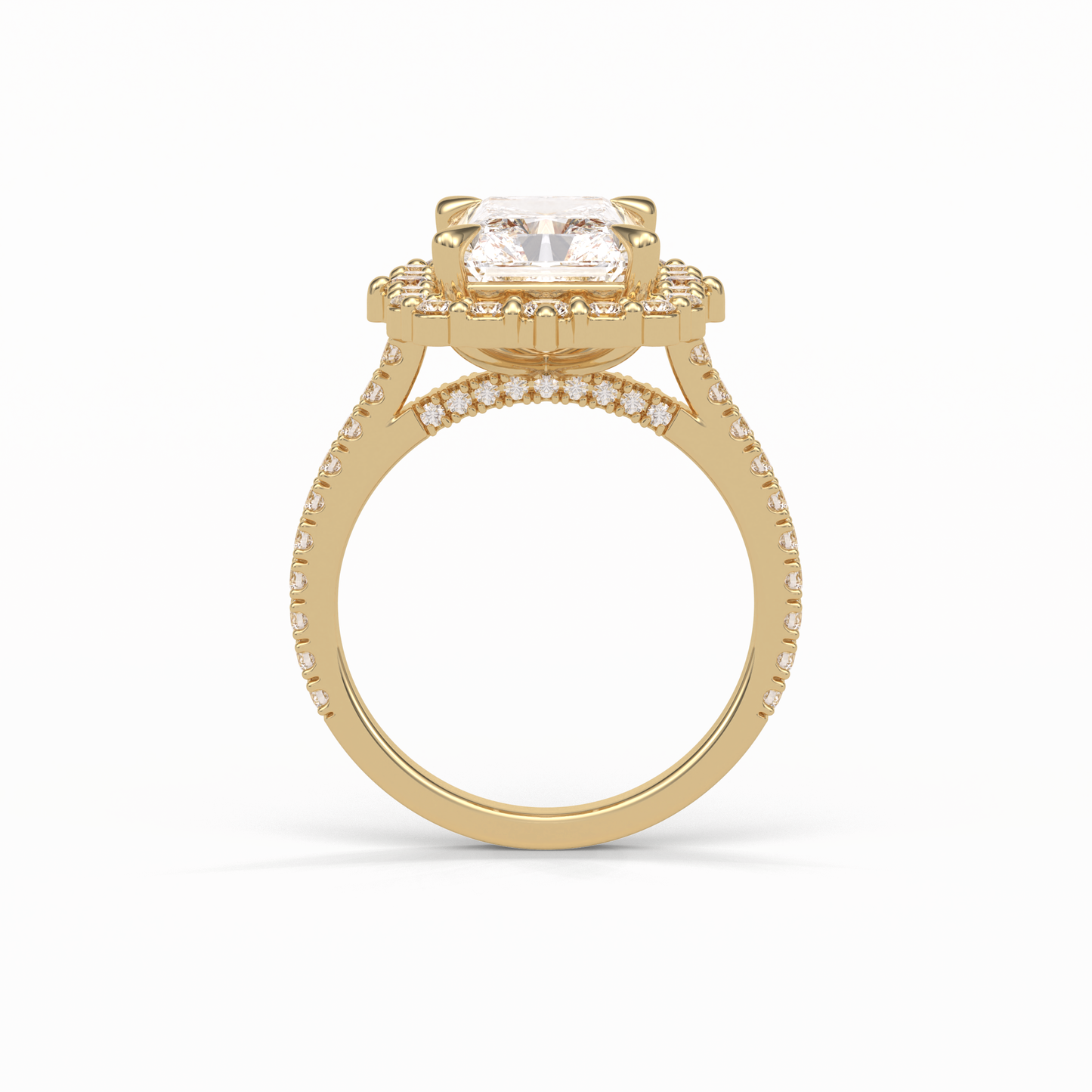 3.24 CT Radiant Cut Pave & Hidden Halo Style Moissanite Engagement Ring