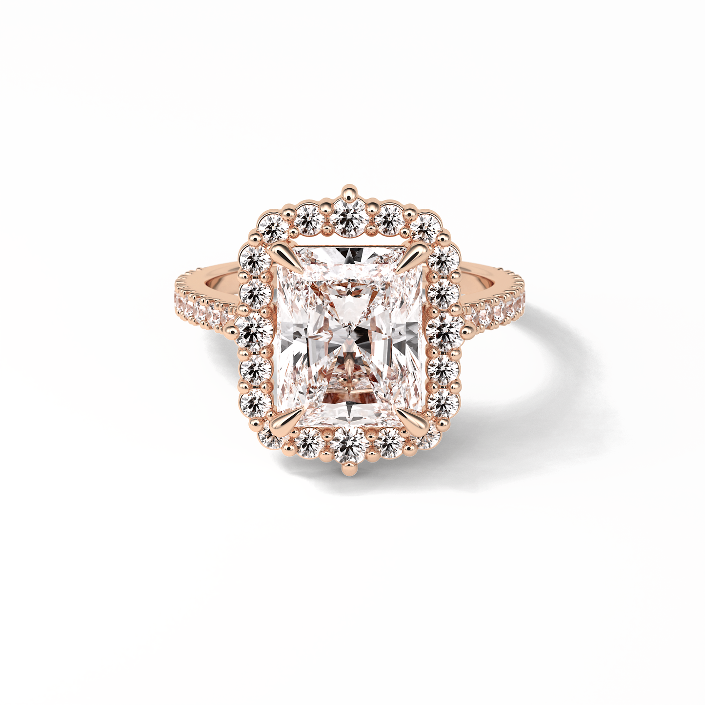 3.24 CT Radiant Cut Pave & Hidden Halo Style Moissanite Engagement Ring