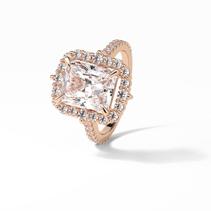 3.24 CT Radiant Cut Pave & Hidden Halo Style Moissanite Engagement Ring