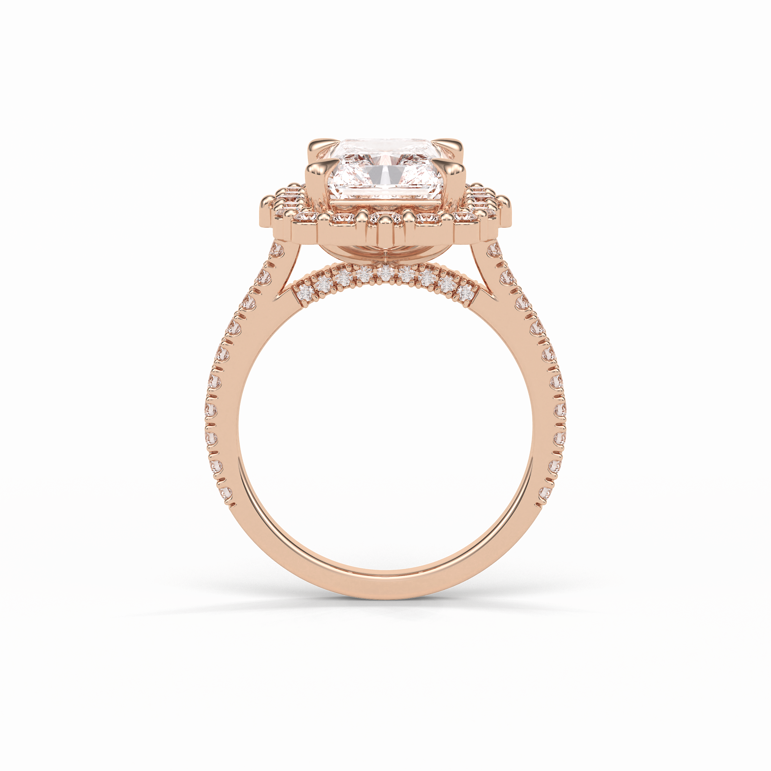 3.24 CT Radiant Cut Pave & Hidden Halo Style Moissanite Engagement Ring 14