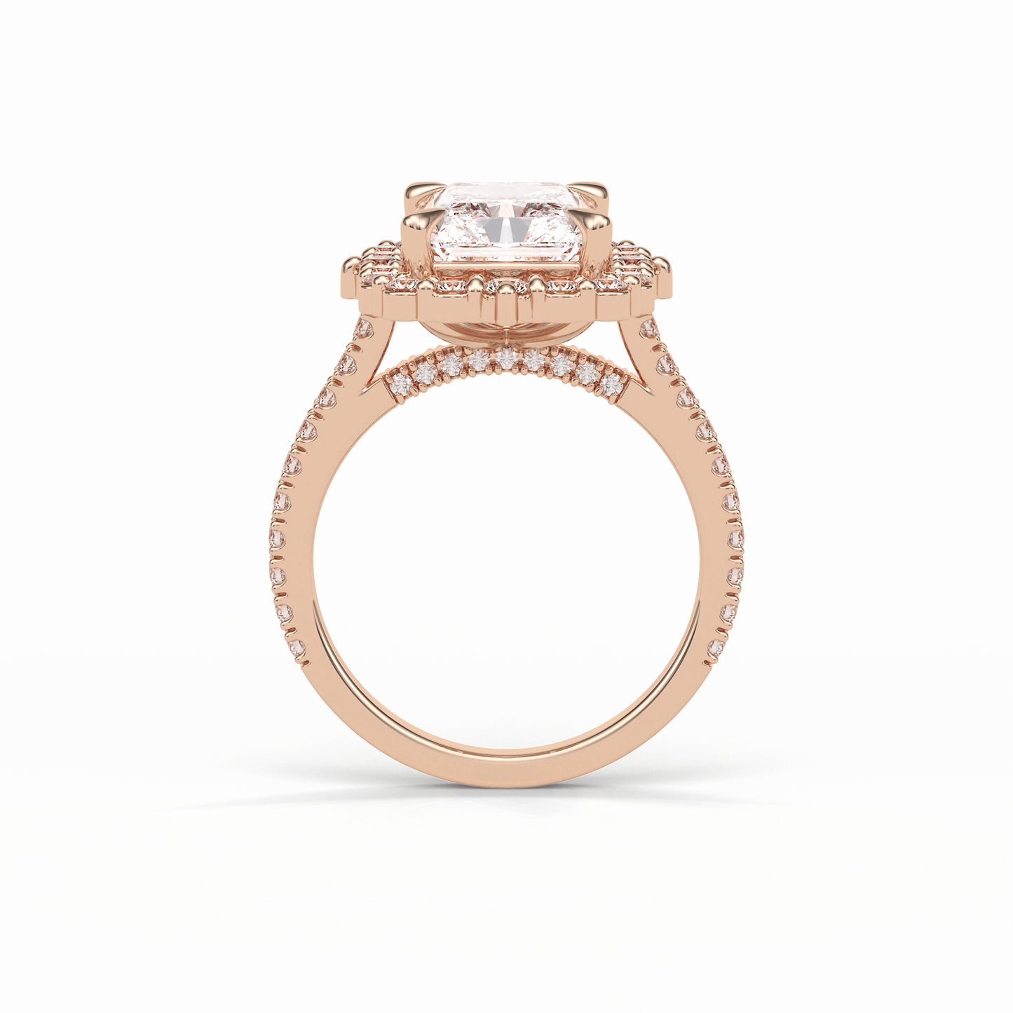 3.24 CT Radiant Cut Pave & Hidden Halo Style Moissanite Engagement Ring
